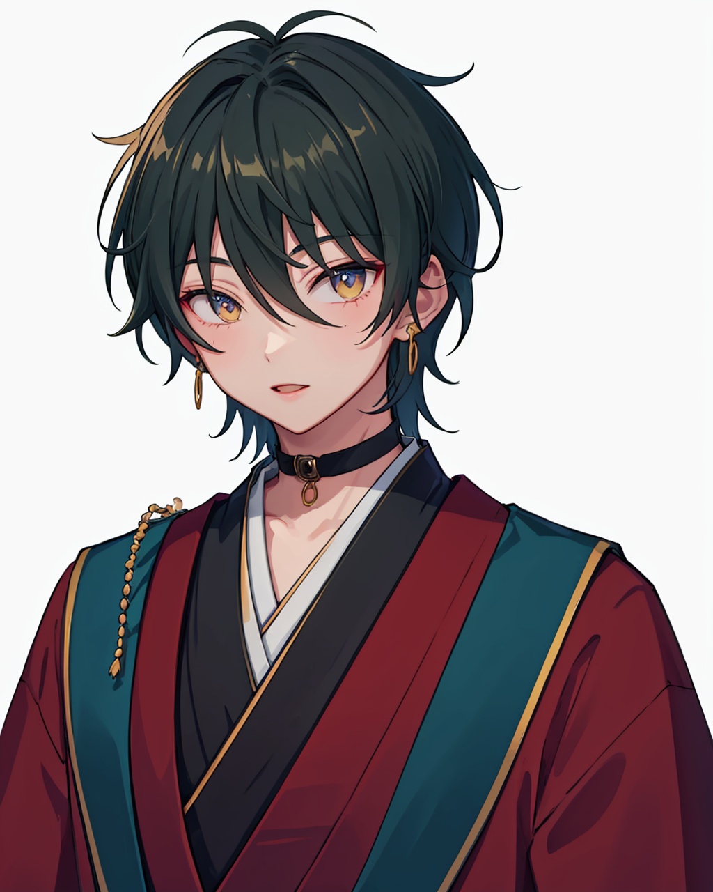 masterpiece,best quality, highly detailed, kagehira mika,1boy, male focus, solo, japanese clothes, earrings, white background,<lora:kagehira_mika:1>