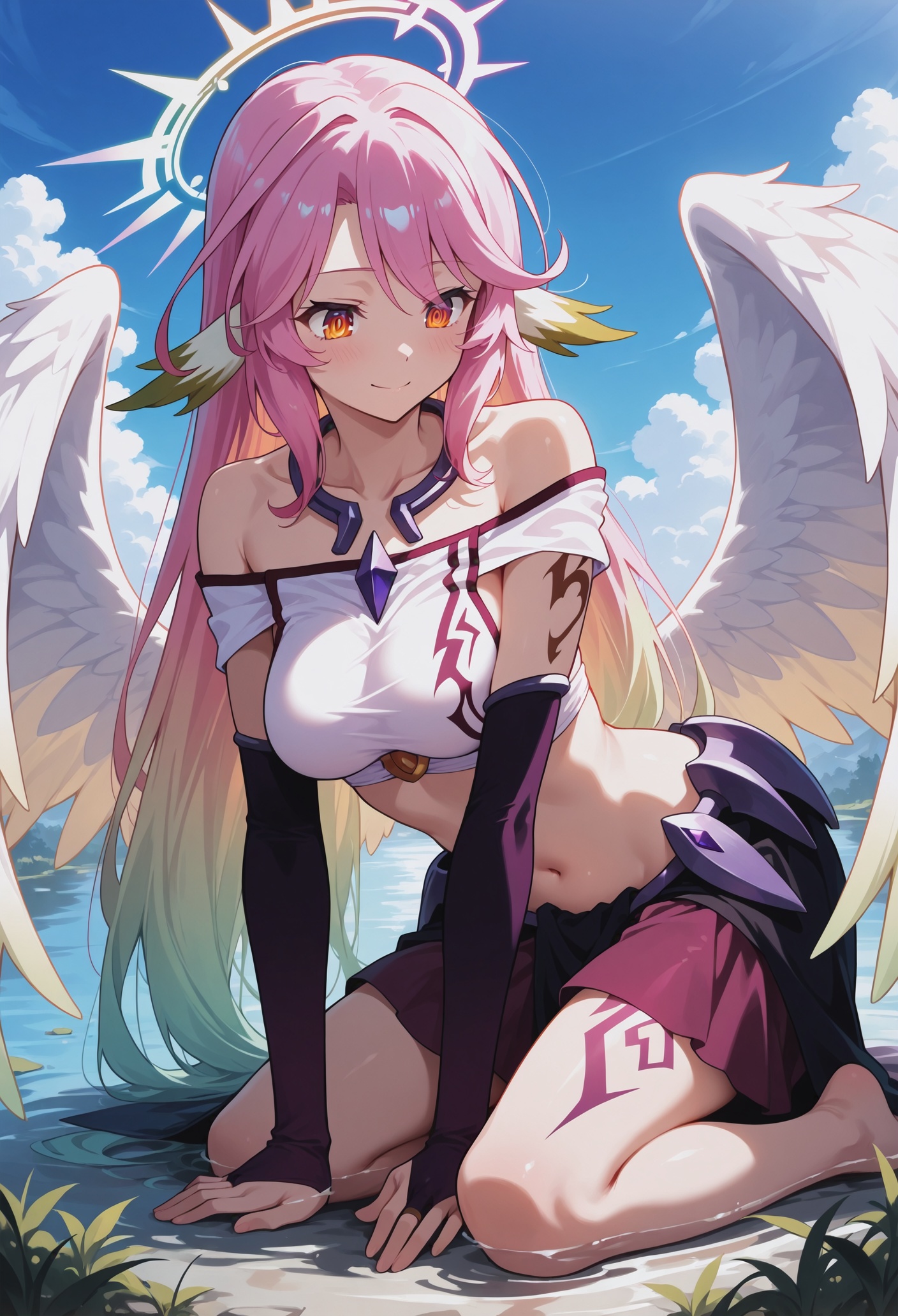 jibril \(no game no life\),  orange eyes,  long hair on Tensor.Art