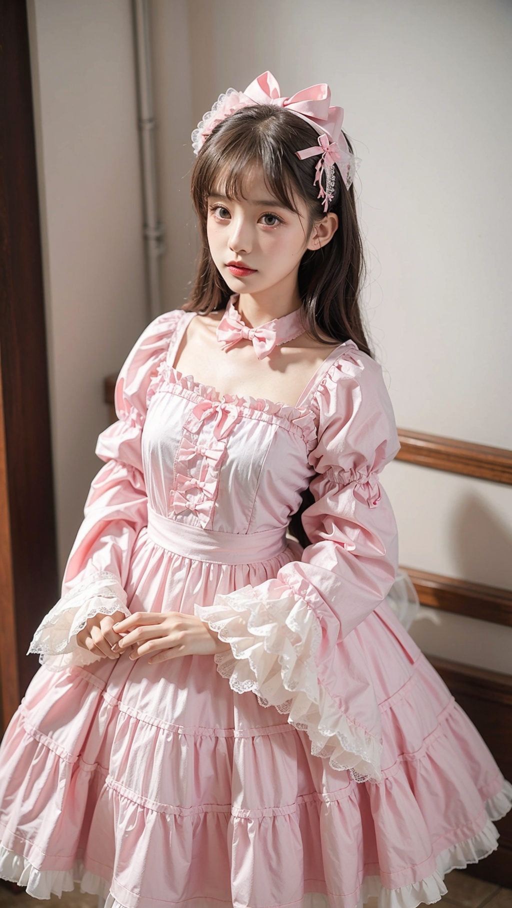 1girl, lolita fashion, pink dress,wide sleeves ,, <lora:YG公主洛丽塔1:0.75>,
