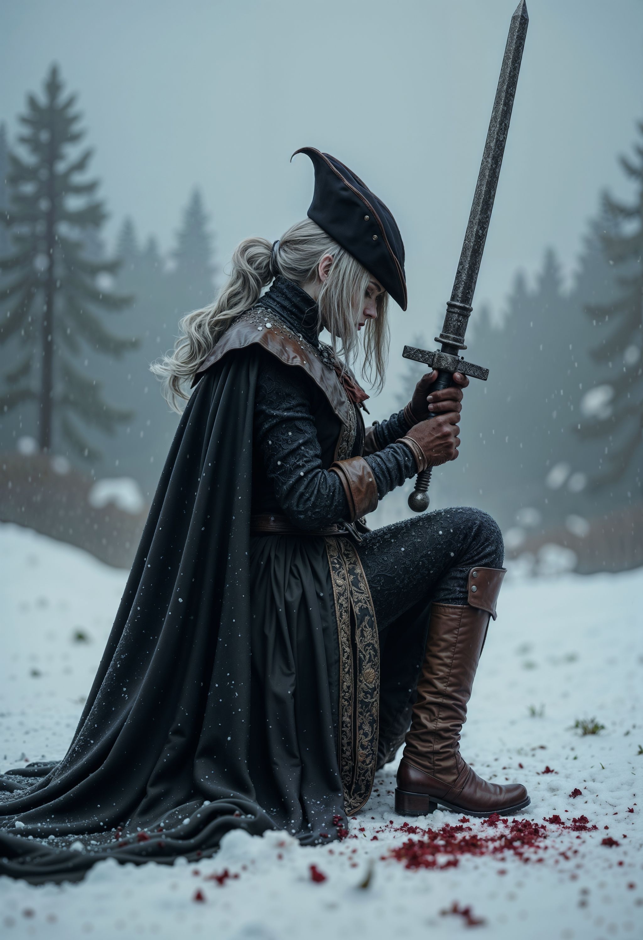 An atmospheric and powerful dark fantasy image,  classical style painting of the beautiful Lady Maria dressed in intricate...