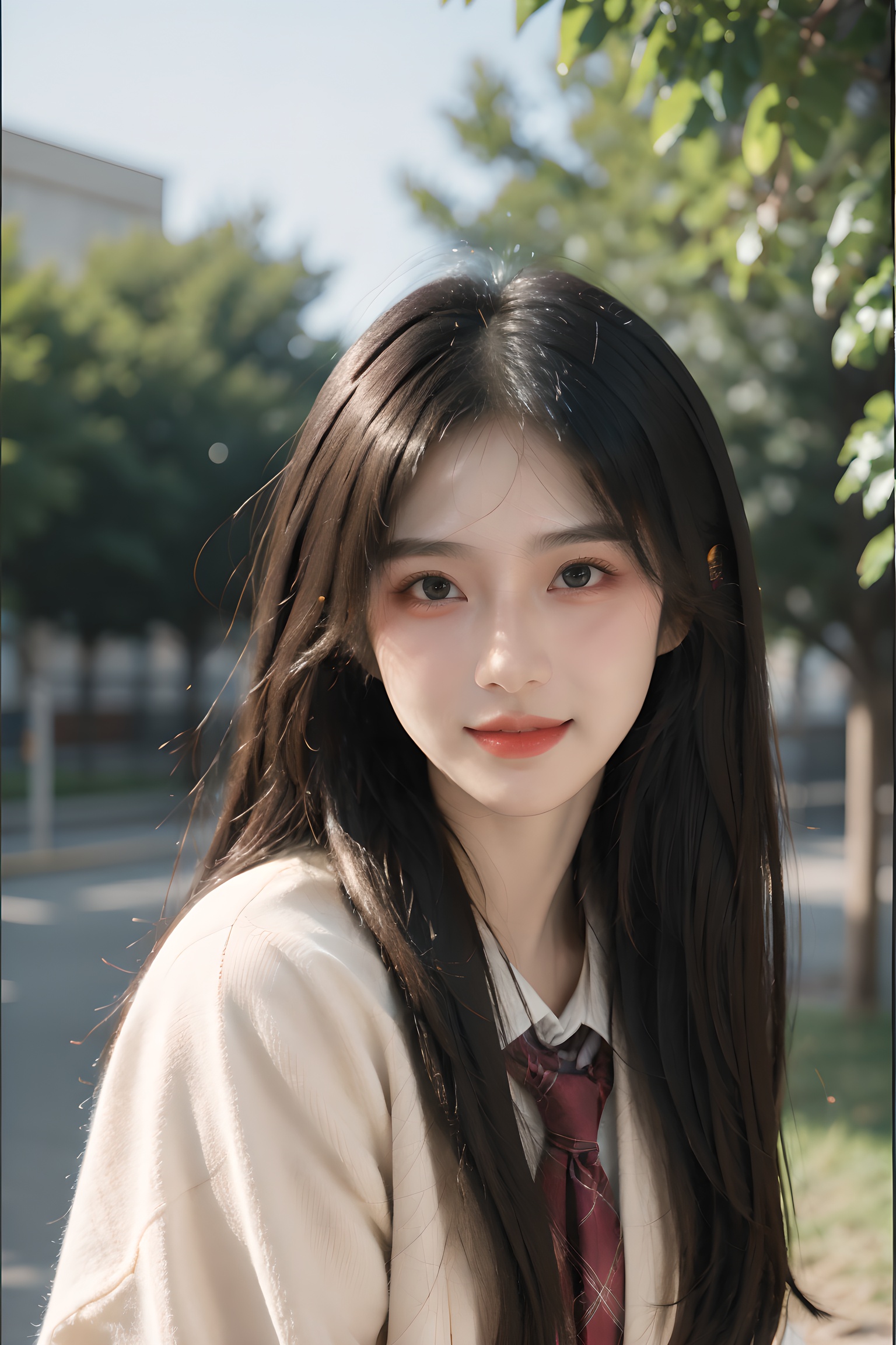 1girl,upper body,school uniform:1.5,black hair,seductive smile,blush,in school,best quality,masterpiece,realistic,HDR,UHD,8K,masterpiece,realistic,<lora:abel好看的姿势:0.2>,<lora:QYpifuV1:0.6>,<lora:abel光艺术:0.25>,<lora:shaonv6-4:0.35>,