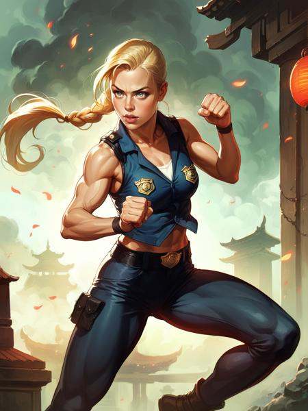 score_8_up,  score_7_up,  cowboy shot of athletic woman sonya blade in fighting stance on Tensor.Art