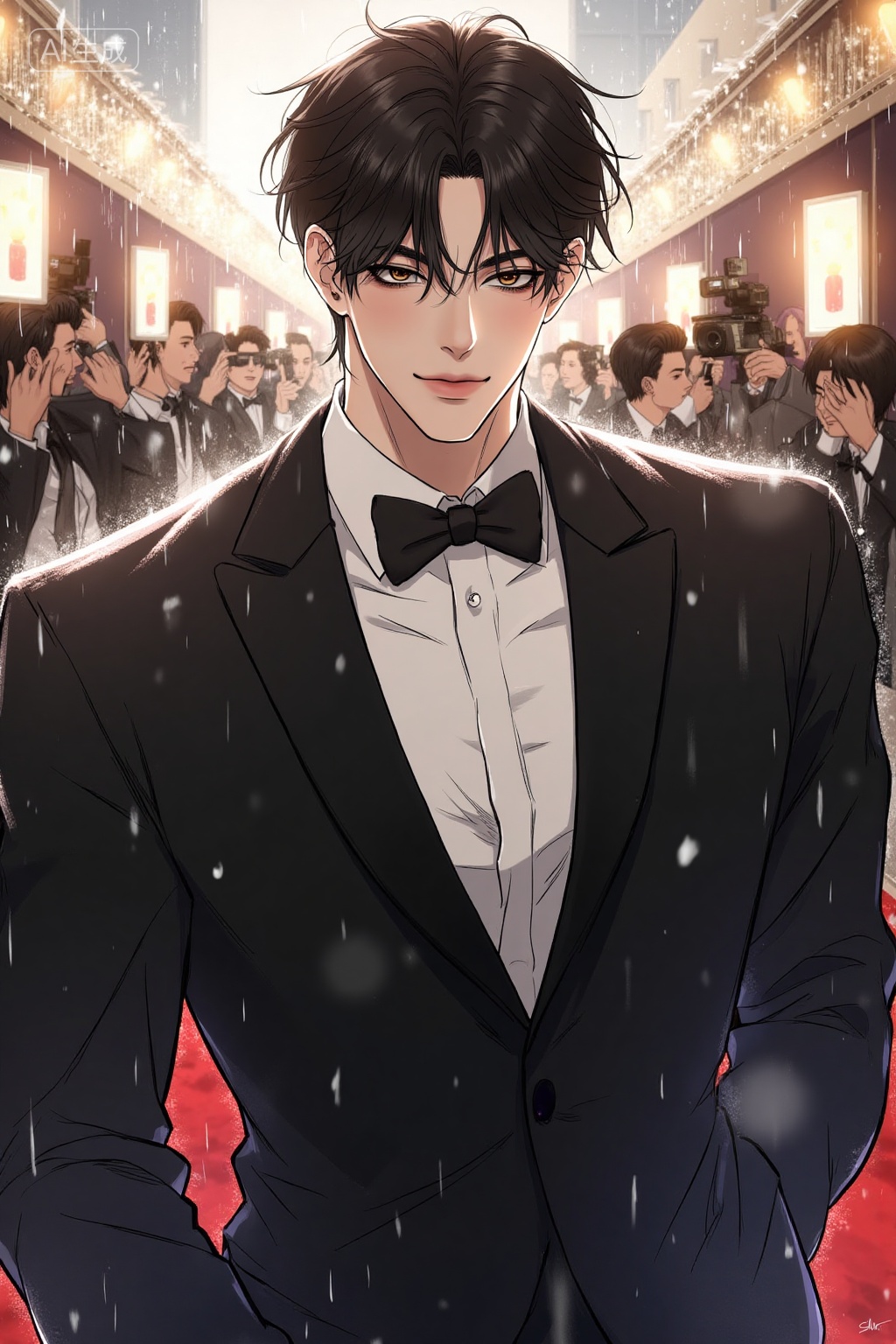 masterpiece,best quality,high detail,Realistic anime style,, a drawing of a handsome young man,, at film premiere barrier, Tuxedo bowtie undone, paparazzi flashes crystallizing in rain-slicked pavement, Negative prompt: ng_deepnegative_v1_75t,(badhandv4:1.2),EasyNegative,(worst quality:2),,nsfw, Steps: 30, Sampler: Euler, CFG scale: 3.5, Seed: 615215711, Size: 1024x1536, Model hash: 8cba4f1ef4, Model: F.1基础算法模型-哩布在线可运行_F.1-dev-fp8.safetensors, Denoising strength: 0, RNG: CPU, Lora 1: 20251118, Lora Hash 1: 9783be0a3a, Lora Weight 1: 1.0, vae_name: automatic