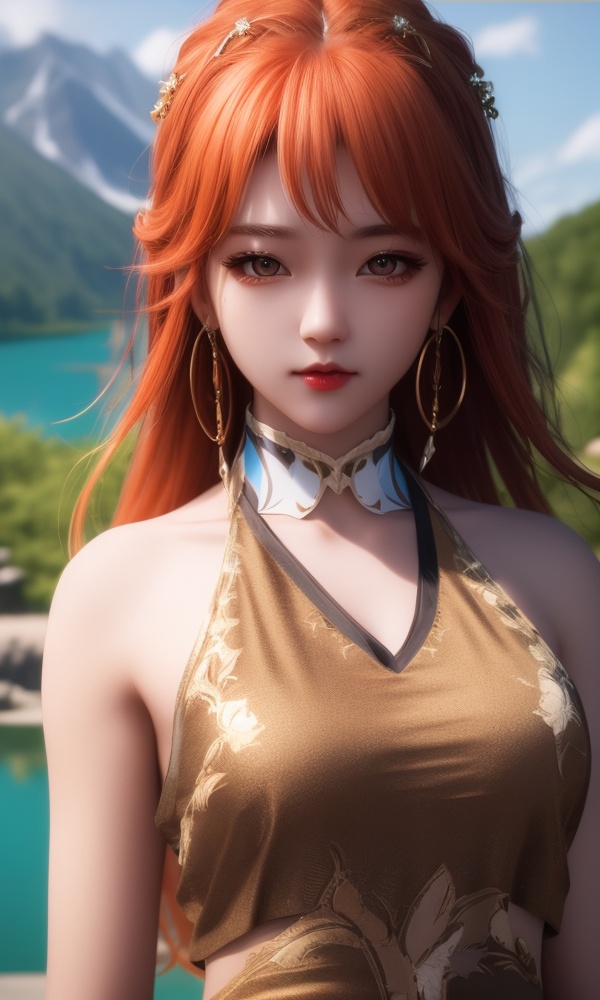 (,1girl, ,best quality, ),looking at viewer, <lora:368-DA-沧元图-柳七月-凤凰变身:0.6>,ultra detailed 8k cg, ultra detailed background,  ,masterpiece, (( , )) ,tamari \(flawless\),lake,upper body,   (()), (),