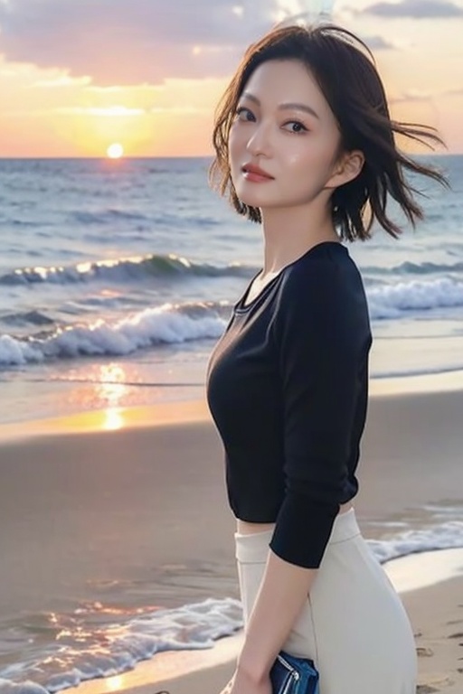 (masterpiece),(best quality),masterpiece,best quality,official art,extremely detailed CG unity 8k wallpaper,,Enhanced,masterpiece,16K,JK,1 girl,short hair,school uniform,skirt,a woman takes a fisheye selfie on a beach at sunset,the wind blowing through her messy hair. The sea stretches out behind her,creating a stunning aesthetic and atmosphere with a rating of 1.2.,<lora:zhangshaohan:1>