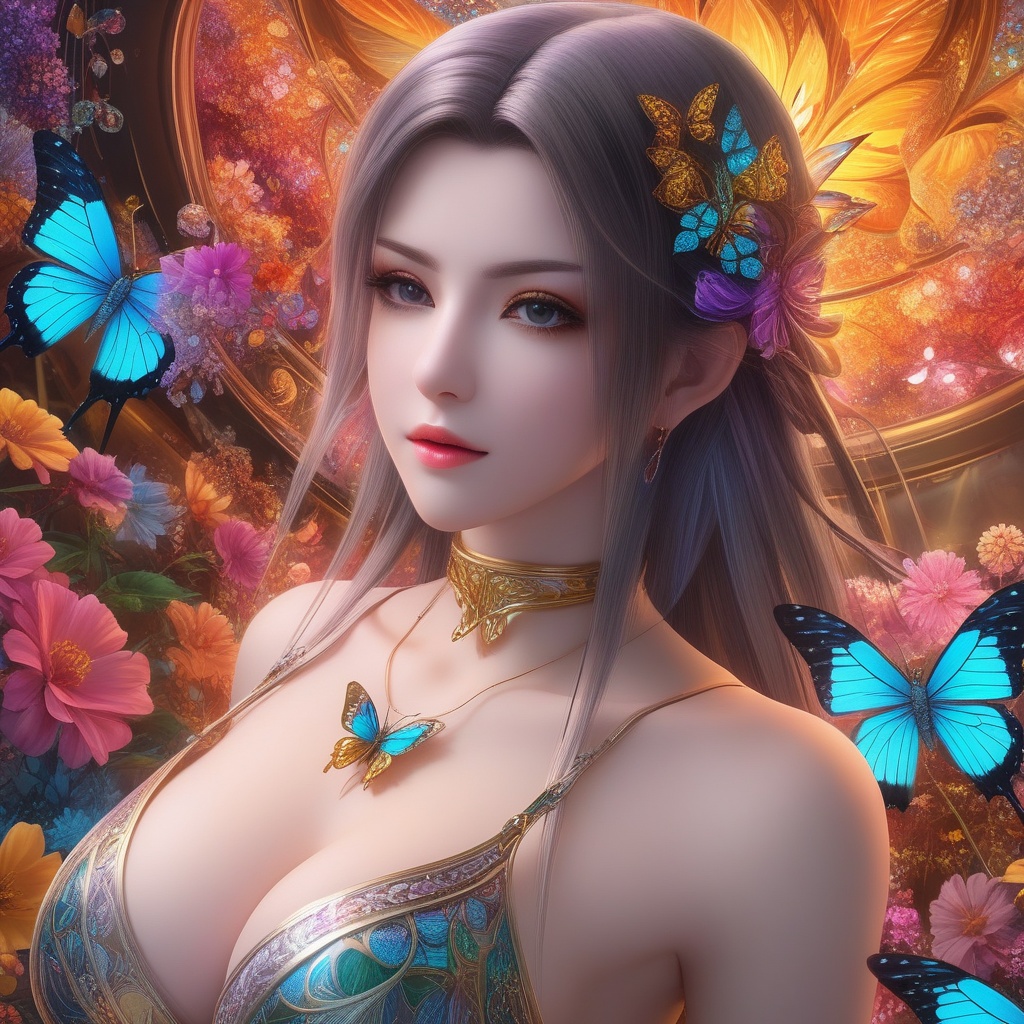 <lora:850-DA-XL-斗破苍穹-美杜莎-红色睡衣:0.8>, (,1girl, ,best quality, ),,,anime,(masterpiece, top quality, best quality, official art, beautiful and aesthetic:1.2), (1girl)	, , (cleavage),, extreme detailed,(fractal art:1.3),colorful, flowers ,highest detailed,()    (cleavage),butterfly,  (),