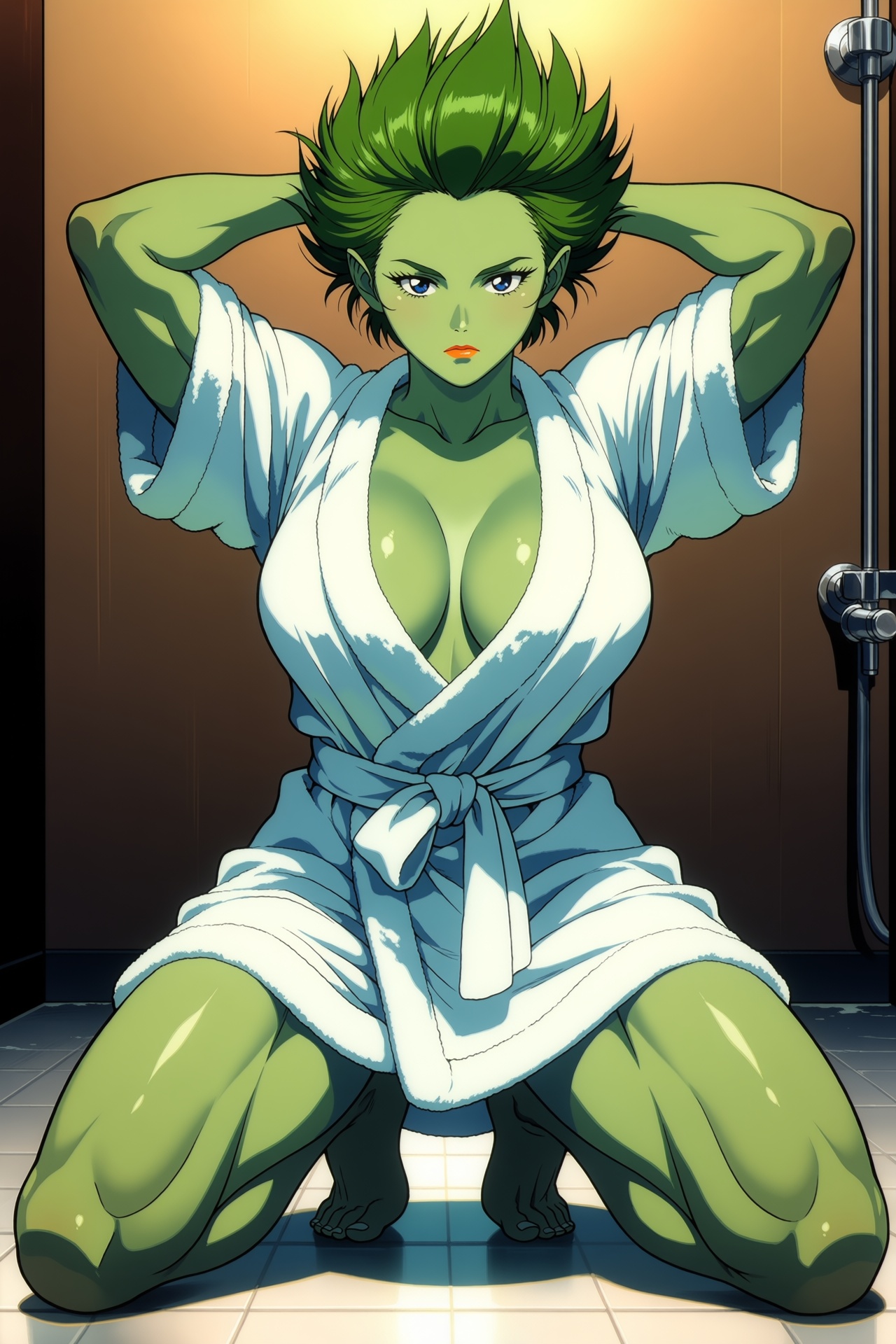 Veffidas_Feaze,  large breasts,  short green hair on Tensor.Art