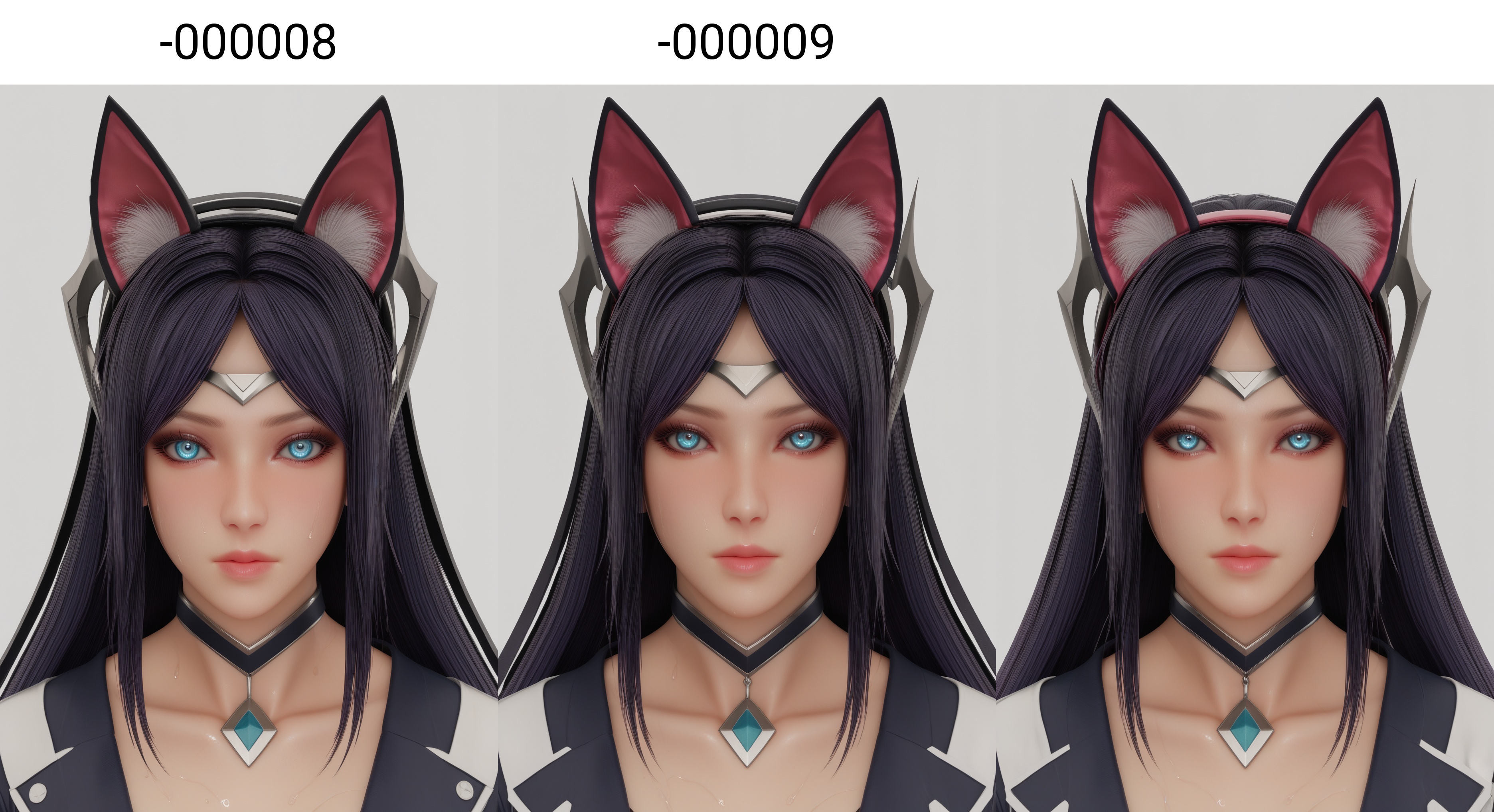 (score_9),1girl,solo,<lora:艾瑞利亚-Apony-000008:0.83>,arily,dark purple hair,long hair,choker,forehead ornament,blue eyes,animal ear headphones,cropped jacket,BREAKsolo focus,upper body,front view,looking at viewer,<lora:e肤色滑块:0.6>,(white_skin),(sweaty skin),(light_skin),very sweaty,sweatdrop,BREAKsimple background,white background,