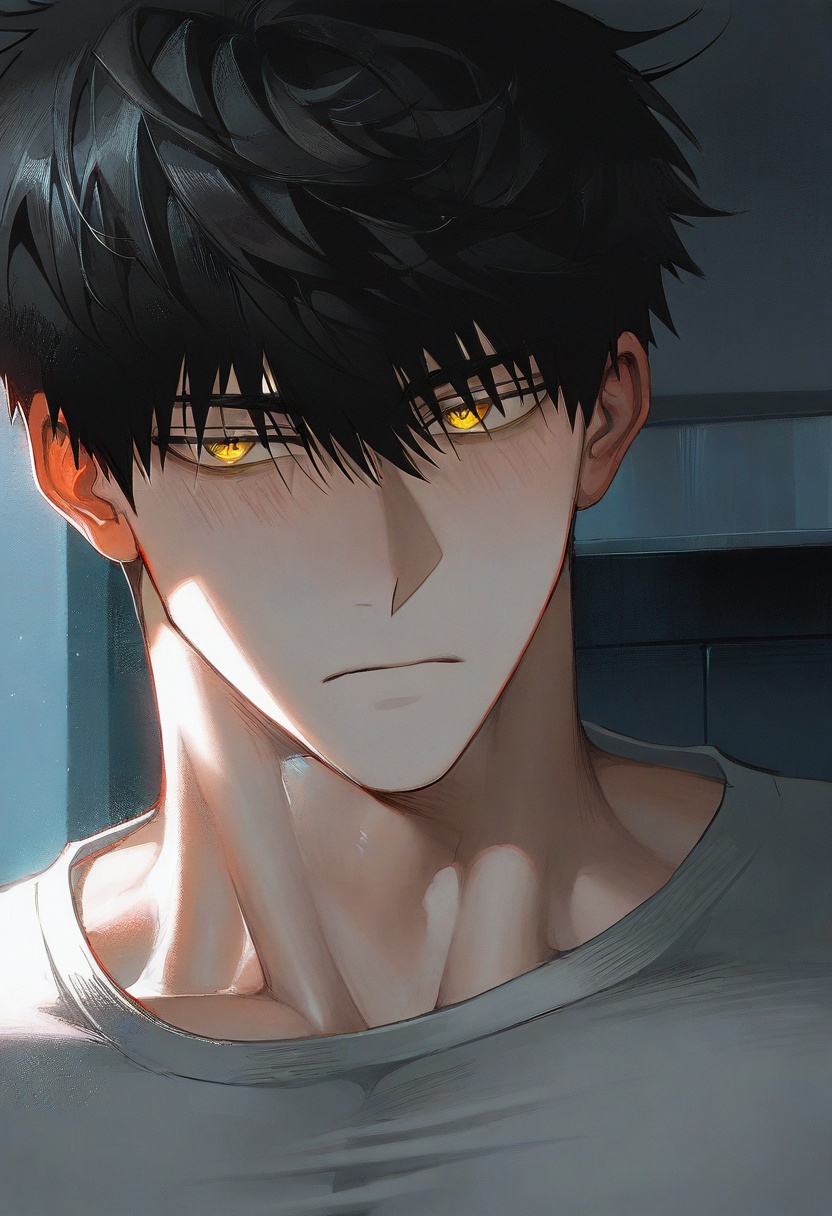 <lora:nori:0.8>,n/o/r/i \(31291404\),1boy,male focus,bara,upper_body,pectorals,black hair,yellow eyes,short hair,shirt,portrait,, masterpiece, best quality, good quality, newest