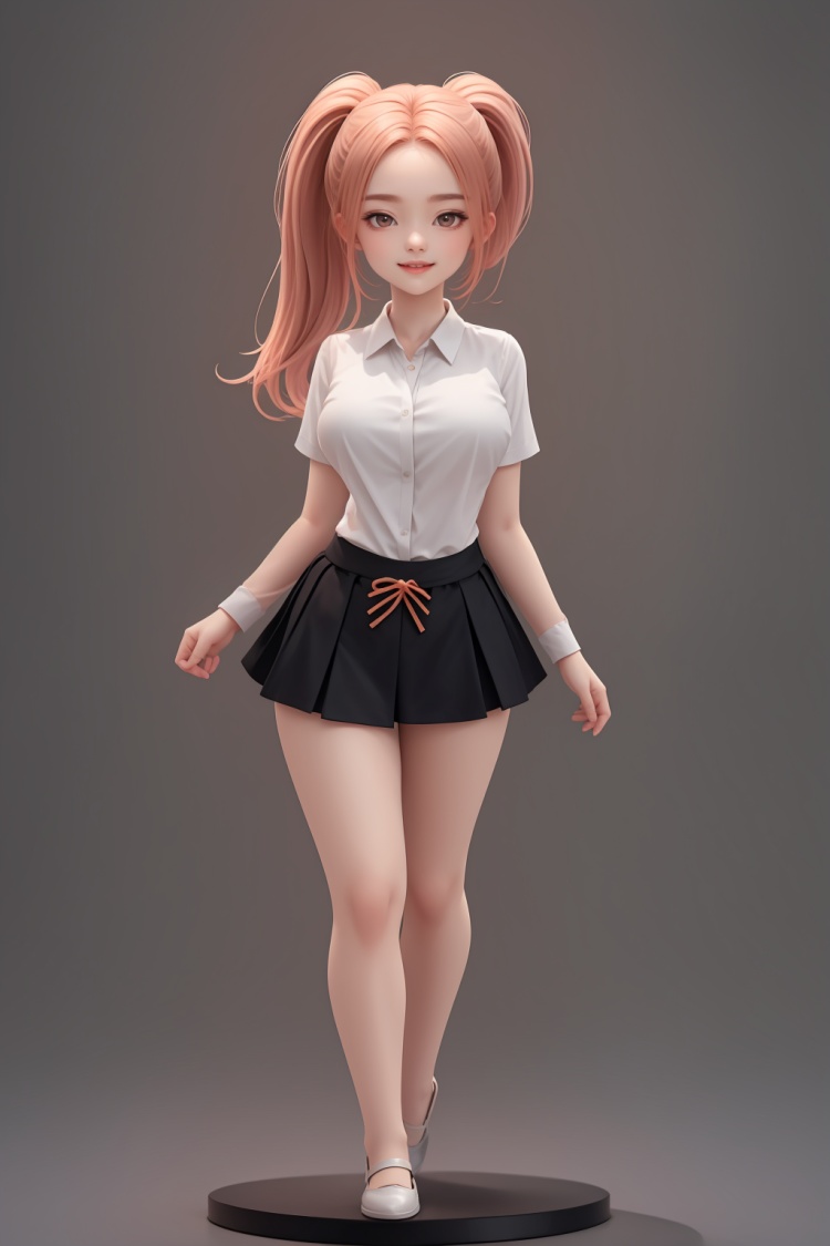 chibi,shouban,1girl,solo,(smile:1.1),she is tall and slender,beautiful curve,graceful posture,clear lines of facial features,white and delicate skin,(simple background:1.2),standing on a metal base,full body,(long legs:1.4),(narrow_waist:1.4),(high ponytail:1.2),<lora:2Msd15_lcm_lora_rank1:0.8>,(big head:1.3),<lora:shouban_20240218224446-000015:0.8>,(big breast:1.2),running,masterpiece,beautiful lighting,(best quality:1.3),blunt bangs,V-NECK SWEATER VEST,