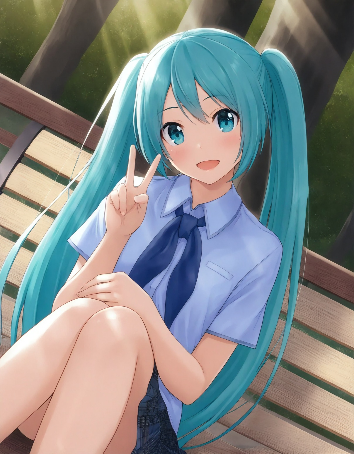 1girl sitting on a park bench,  school uniform, on Tensor.Art