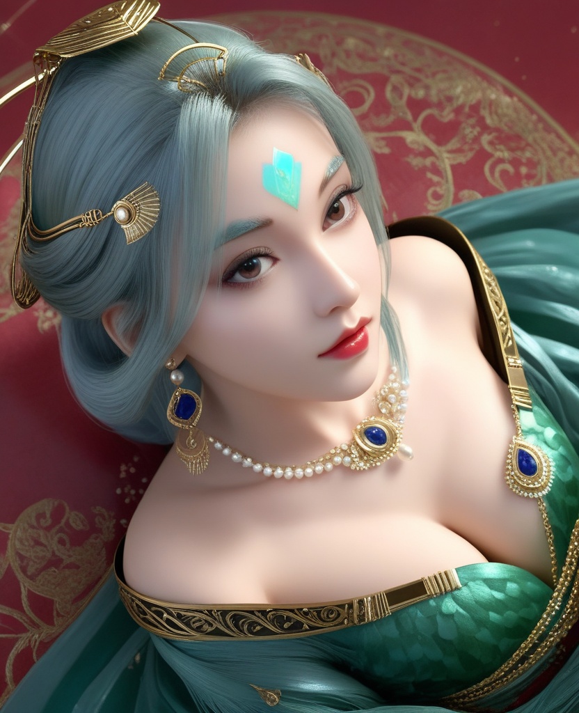 <lora:571-DA-XL-眷思量-奉眠:0.8>(,1girl, ,best quality, ),looking at viewer,masterpiece, ((((1girl, solo , lying, )))) (cleavage), (), ,ultra realistic 8k cg,   clean, masterpiece,      (( , )),,  , unreal, science fiction, luxury, jewelry, diamond, gold, pearl, gem, sapphire, ruby, emerald, intricate detail, delicate pattern, charming, alluring, seductive, erotic, enchanting, hair ornament, necklace, earrings, bracelet, armlet,halo,(cleavage),, (),