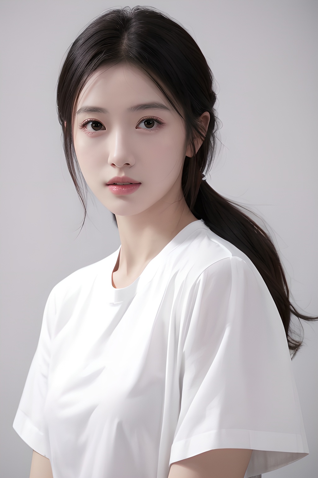 <lora:0815_05:0.45>,simple background,white_shirt,, 1girl,realistic,masterpiece, best quality, photorealistic, HDR,detail