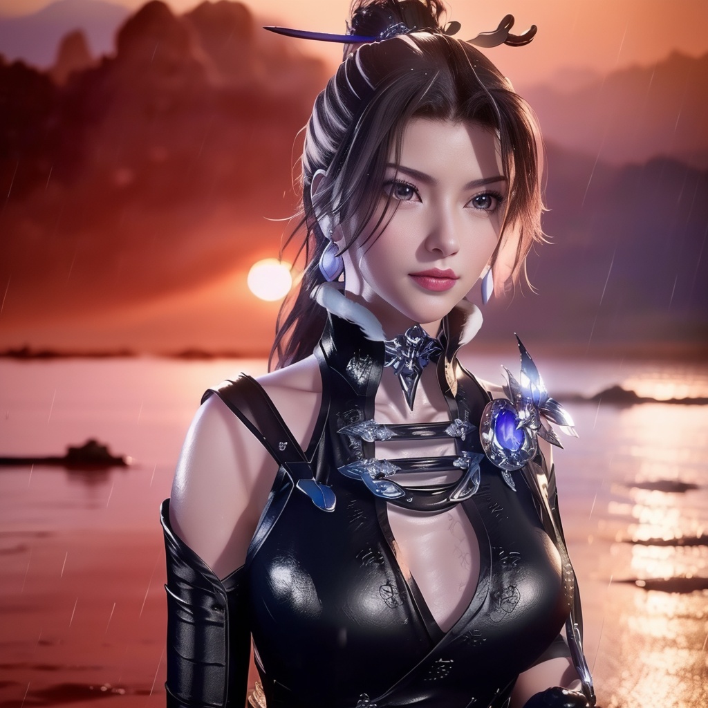 <lora:万界至尊-李雪衣-皮衣:0.8>, (,1girl, ,best quality, ),looking at viewer,  ,,ultra detailed 8k cg, ultra detailed background ,ultra realistic 8k cg,          cinematic lighting, cinematic bloom, (( , )),,  , unreal, science fiction,  luxury, jewelry, diamond, pearl, gem, sapphire, ruby, emerald, intricate detail, delicate pattern, charming, alluring, seductive, erotic, enchanting, hair ornament, necklace, earrings, bracelet, armlet,halo,masterpiece, (( , )),, realistic,science fiction,mole,   ,cherry blossoms,,(((Best quality, masterpiece, ultra high res, (photorealistic:1.4), raw photo, 1girl, ,rain, , sunlight, sunset,     )))  (cleavage),stylish_pose,  (), butterfly,