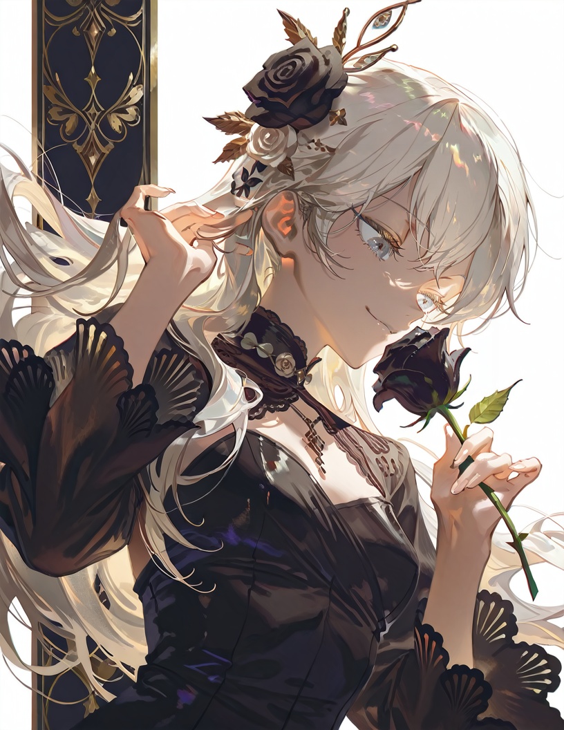 1girl,  black_flower,  flower on Tensor.Art