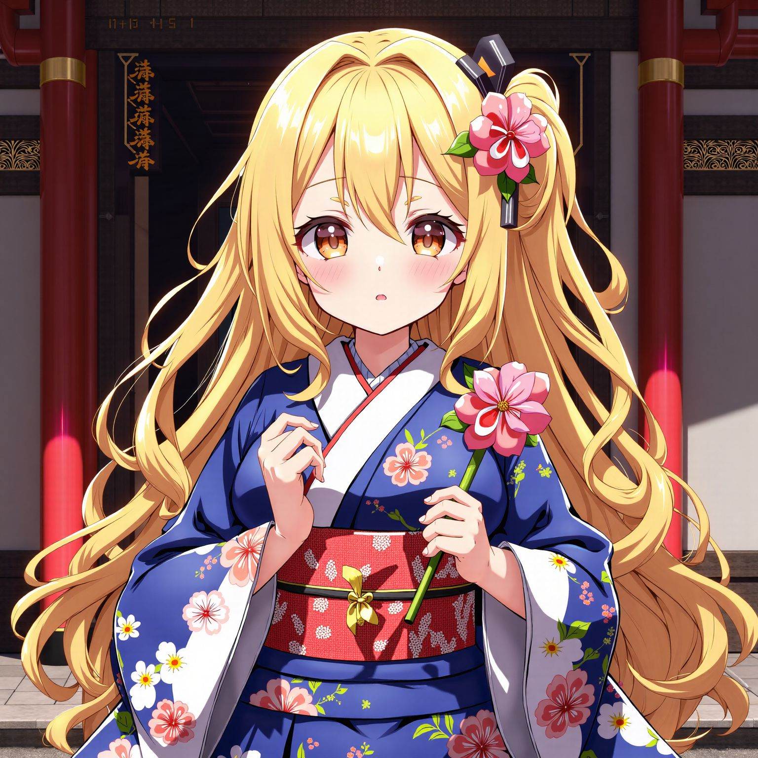 1girl,  hair flower,  kimono on Tensor.Art