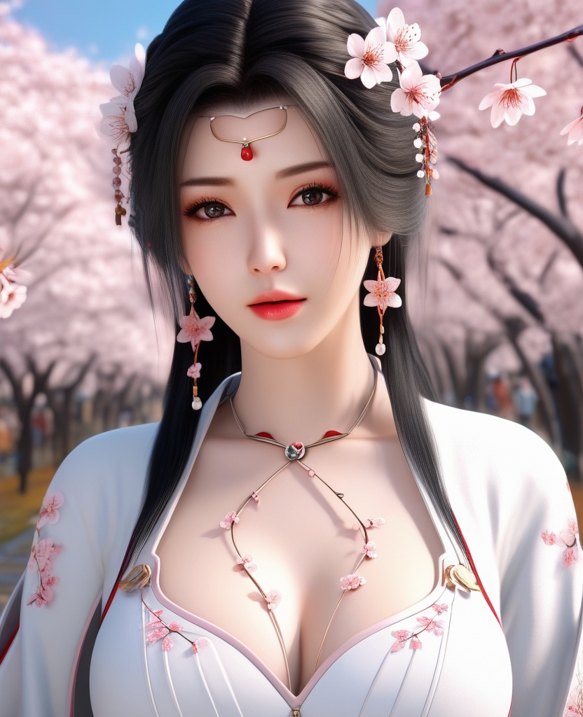 <lora:604-DA-XL-星辰变-姜立V2-新衣:0.8>(,1girl, ,best quality, ),looking at viewer,  ,ultra detailed 8k cg,ultra detailed background,ultra realistic 8k cg, ,masterpiece, (( , )),, ,science fiction,mole, ultra realistic 8k cg, ,    ,(,cherry blossoms, autumn leaves,perfect cherry blossom,   ), (cleavage),