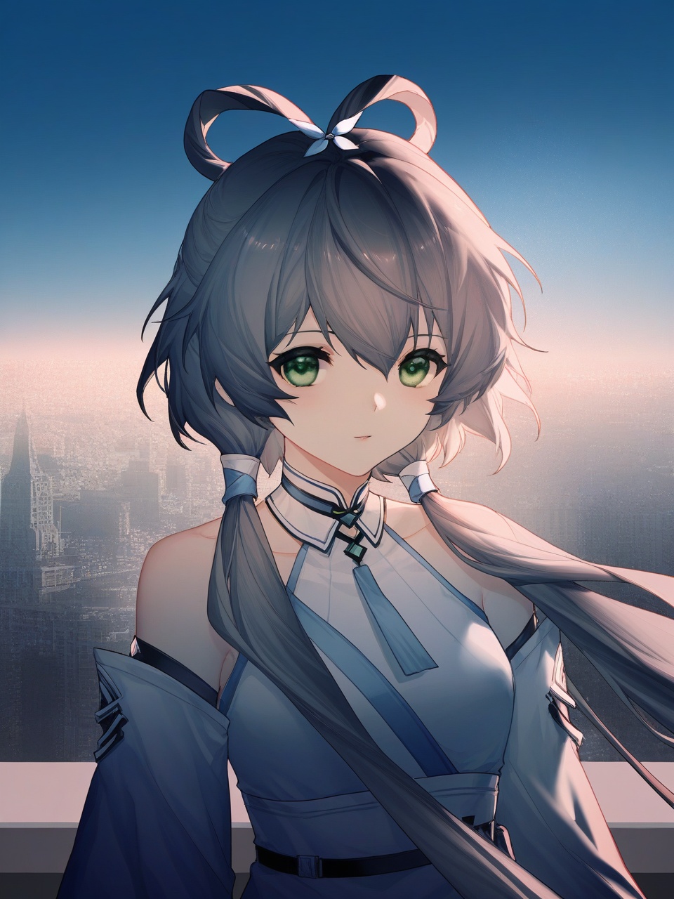 luo tianyi,1girl,masterpiece,high quality,best quality,beautiful,artist:lobelia_(saclia),city,upper body,artist:noyu_(noyu23386566)