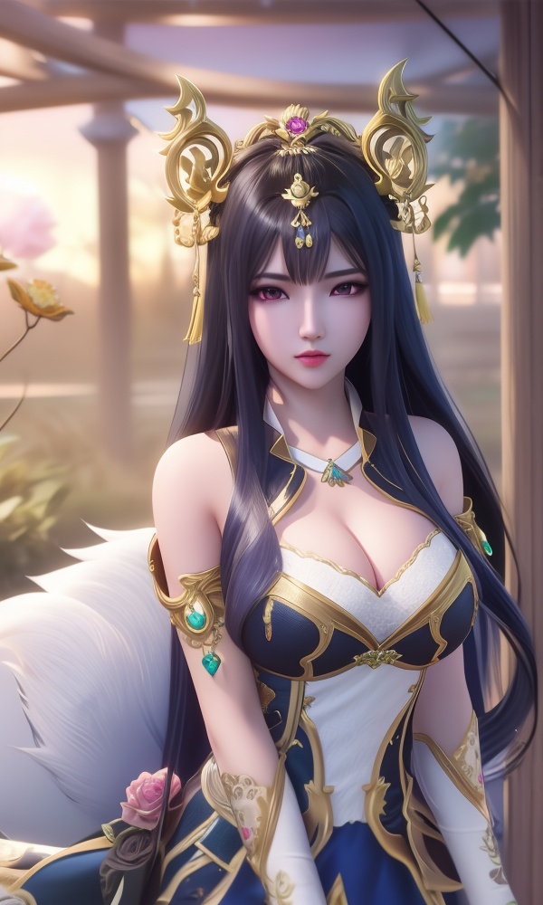 (,1girl, ,best quality, ),looking at viewer, <lora:404-DA-仙逆-凤栾:0.8> ,,ultra detailed background,ultra detailed background,ultra realistic 8k cg,, ,masterpiece, (( , )),ultra realistic 8k cg, ,tamari \(flawless\),   ,cleavage,,spirit blossom ahri,,(()), (),