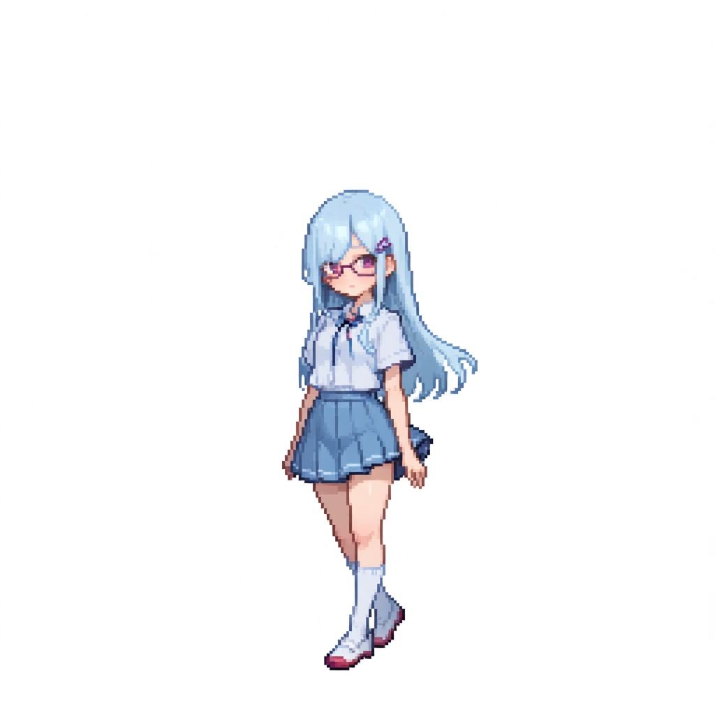 Girl with long blue light hair in a short school skirt and a school blouse,  JuriST,  han juri(sf) on Tensor.Art