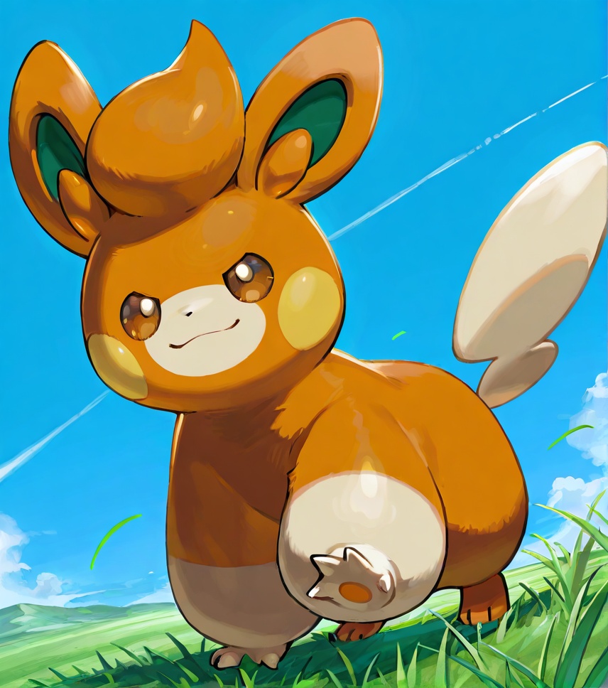 Masterpiece,high quality,full body,pokemon \(creature)\,solo,no humans,pawmi,no humans,pokemon \(creature\),solo,outdoors,smile,grass,closed mouth,day,sky,brown eyes,blue sky,<lora:pawmi XL:1>,score_9,score_8 up,