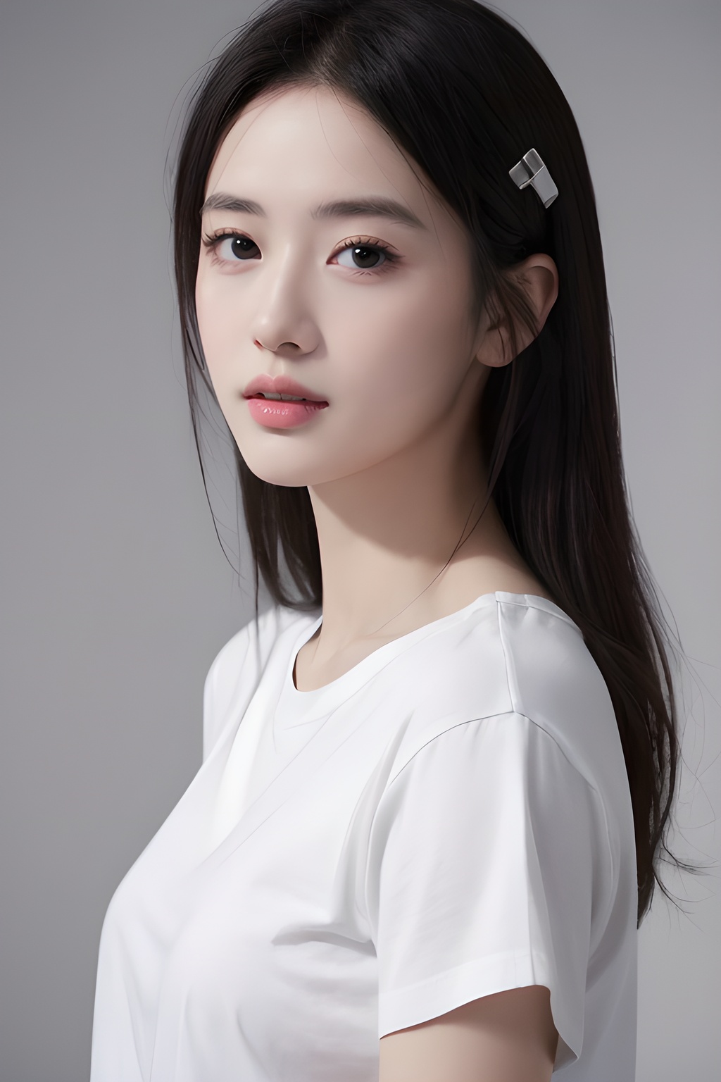 <lora:0815_05:0.45>,simple background,white_shirt,, 1girl,realistic,masterpiece, best quality, photorealistic, HDR,detail
