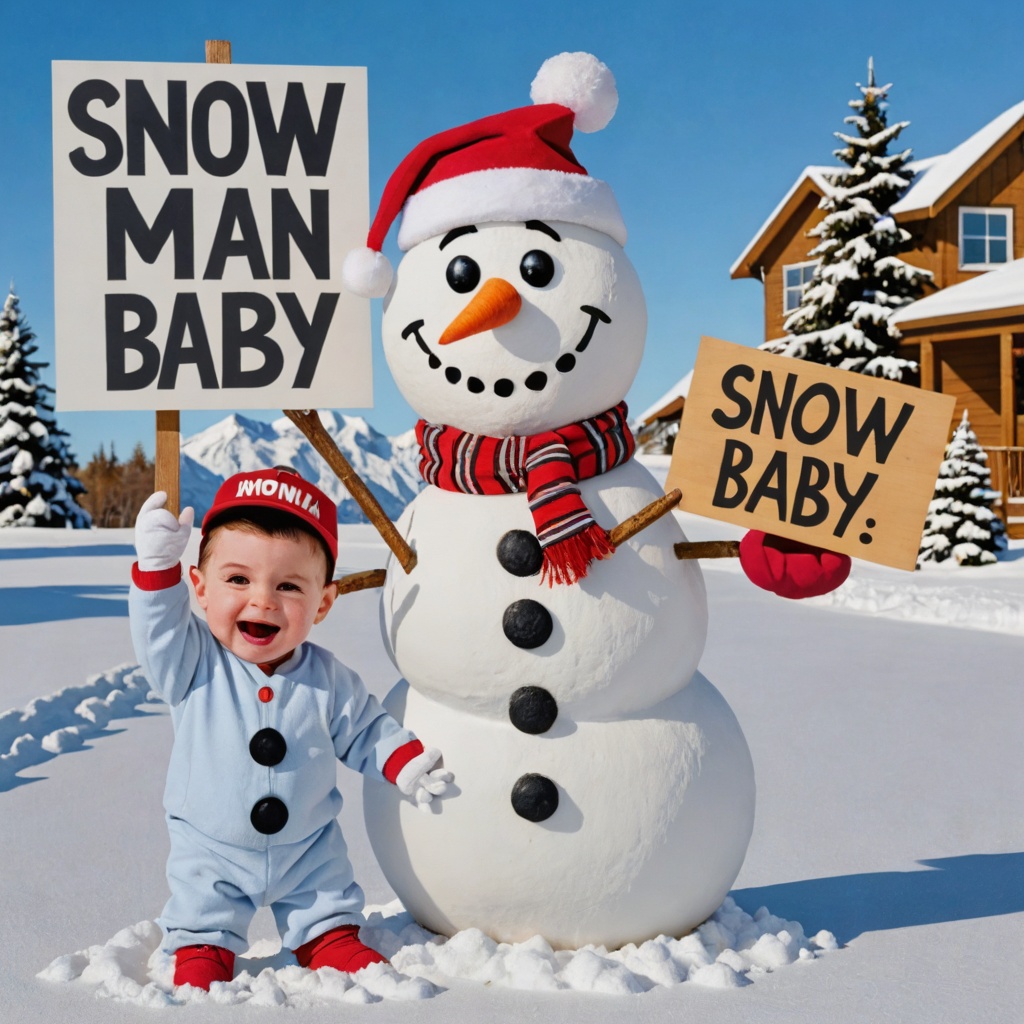 Photo of vanilla ice and snowman with a sign that says "snow man baby" on Tensor.Art