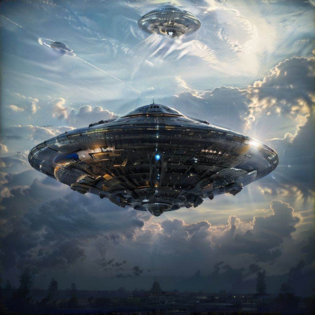 (masterpiece, best picture quality:1.3),realistic,cloud,no humans,sky,day,aircraft,flying,scenery,outdoors,ufo,<lora:ufo_20240128152919:0.6>,<lora:spacecraft_20240126232651:0.7>,