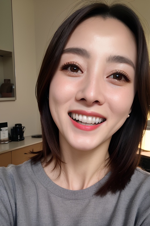 マスターチーフ PHOTOREALISTIC REALISTIC,masterpiece,best quality,highres,ultra detailed,8k,1woman,portrait,looking at viewer,smile,upper teeth,(unlit dark night),indoors,<lora:lisisiAlexnsfw80:0.6> 