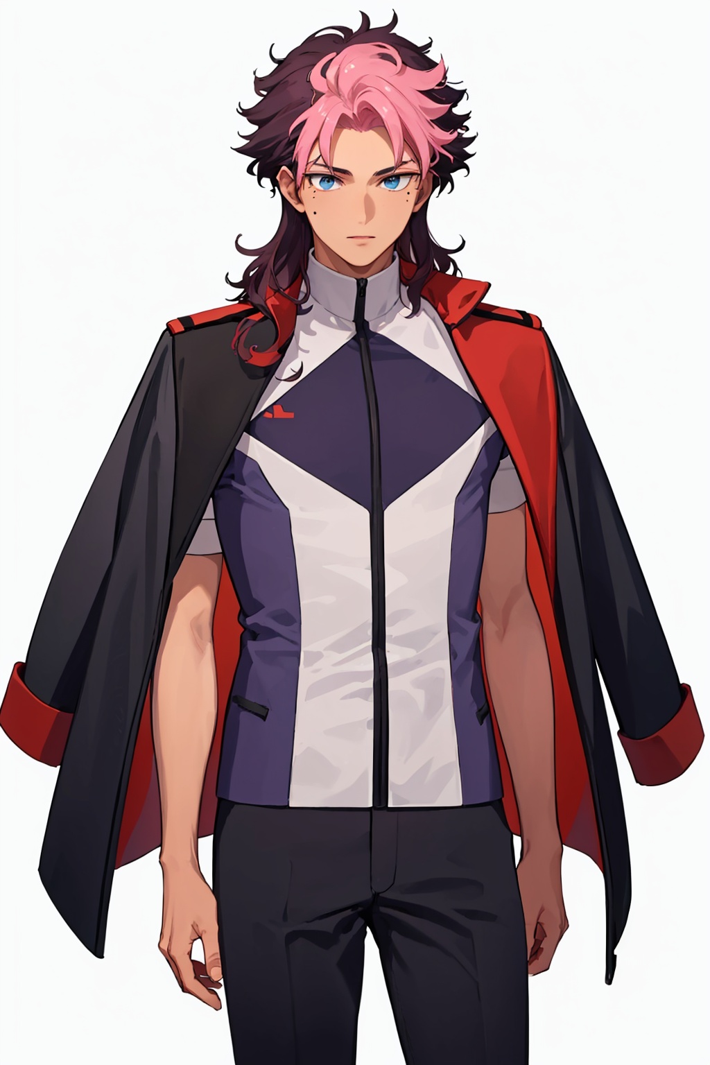 masterpiece,best quality, highly detailed, guel jeturk,1boy,male focus,solo,mole under eye,asticassia school uniform,jacket on shoulders,<lora:guel_jeturk:1>,simple background,white background