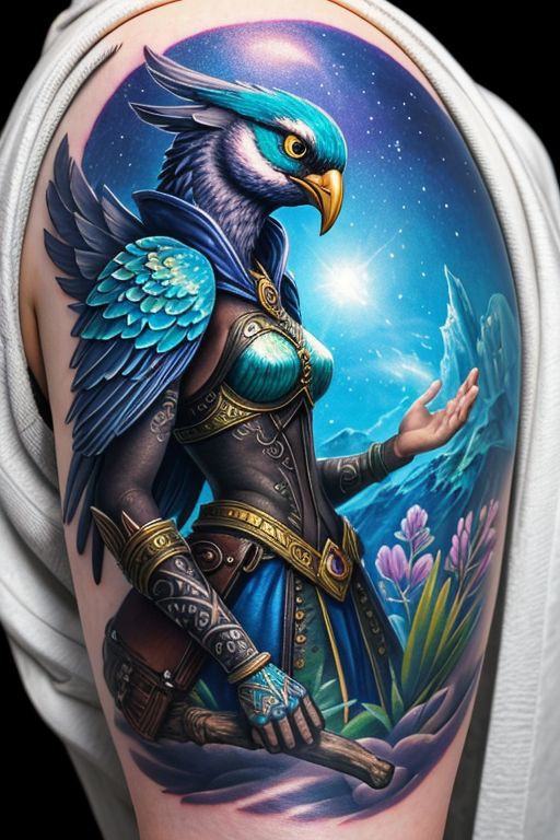 close up of a fantasy bird tattoo on Tensor.Art