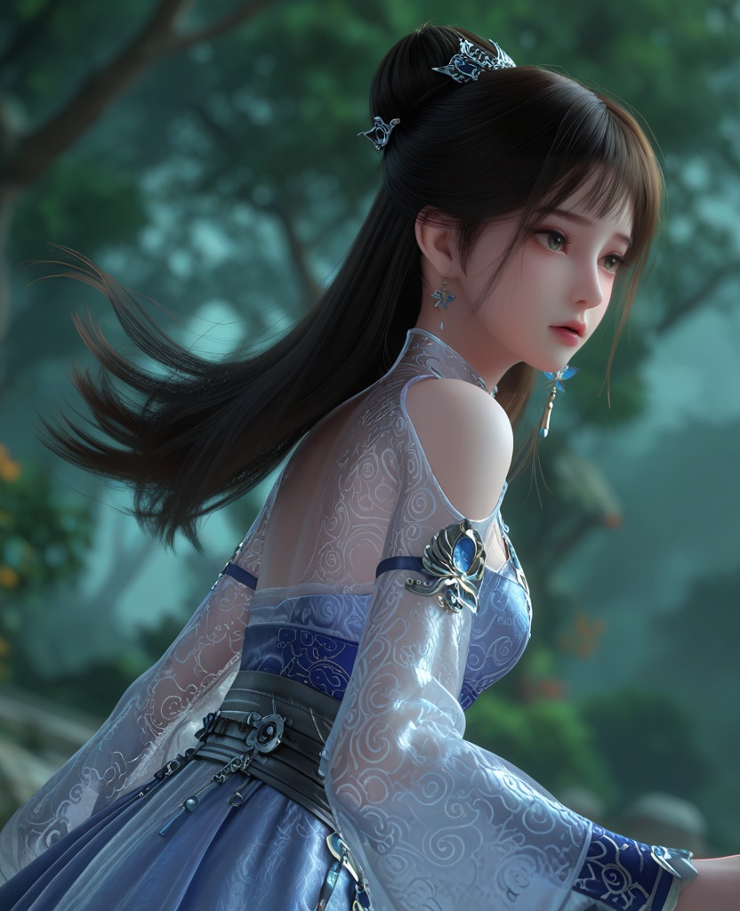 (oriental architecture, elegant decor, sophisticated style:1.1),(Mind Focus, Hands on temples, concentrating on telepathic or psychic abilities,:1.1),(breasts:1.2),<lora:XL百炼成神紫极阴体小玉:0.95>,miss xiaoyu,black hair,dress,long hair,jewelry,earrings,bare shoulders,hair ornament,hair bun,blue dress,clothing cutout,sash,, zPDXL2, score_9, score_8_up, score_7_up BREAK realistic, masterpiece,best quality, highly detailed,, zPDXL3, zPDXL2,zPDXL, zPDXLxxx, zPDXLrl,