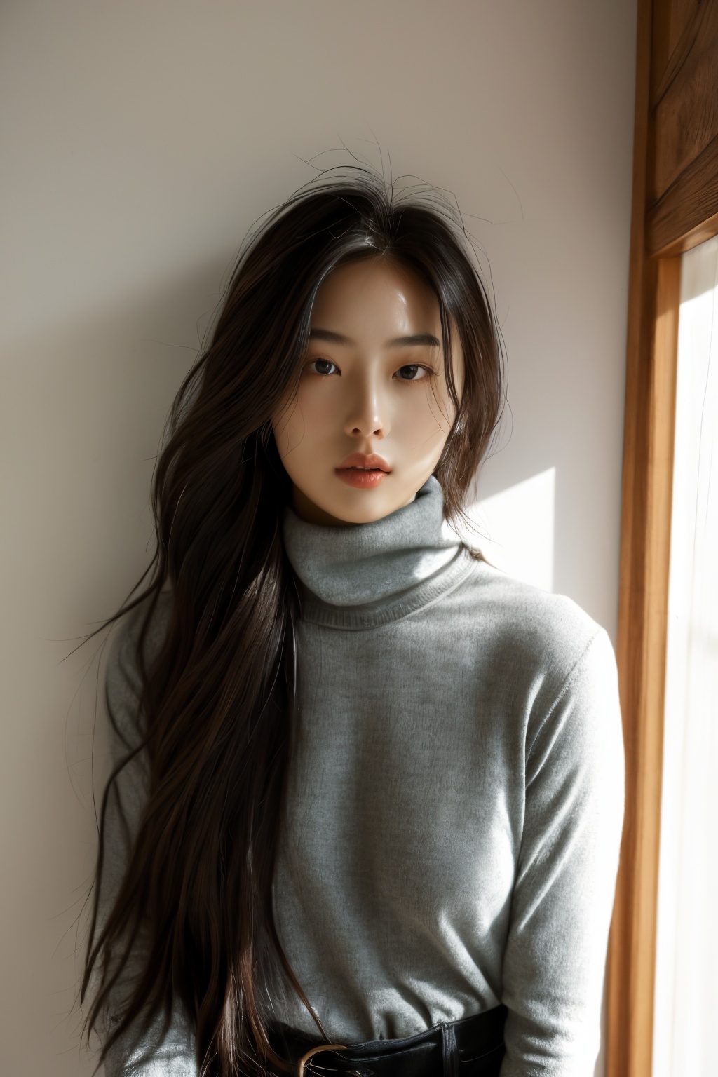 1girl,solo,looking at viewer,long hair,turtleneck,upper body,, masterpiece, best quality,