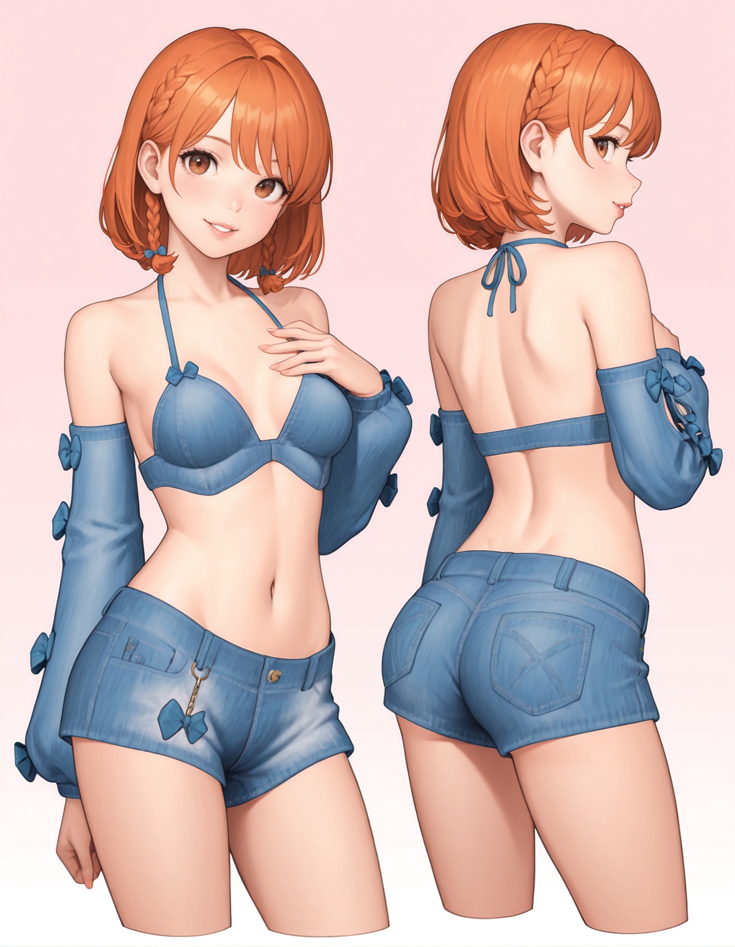 denim shirt,  denim shorts,  denim arm warmers on Tensor.Art