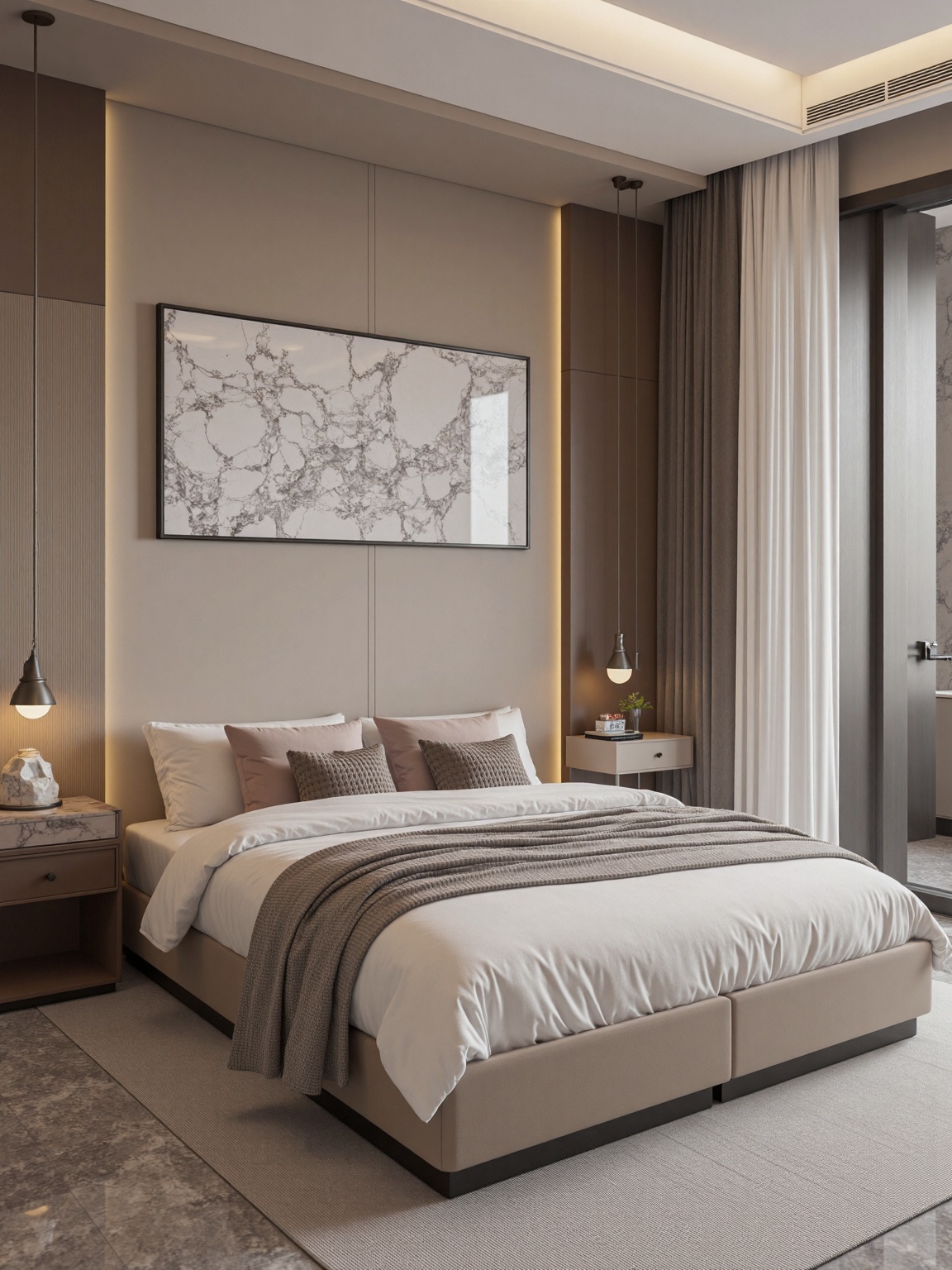 (best quality,4k,8k,highres,masterpiece:1.2),ultra-detailed,(realistic,photorealistic,photo-realistic:1.37),HDR,modern luxury style bedroom,