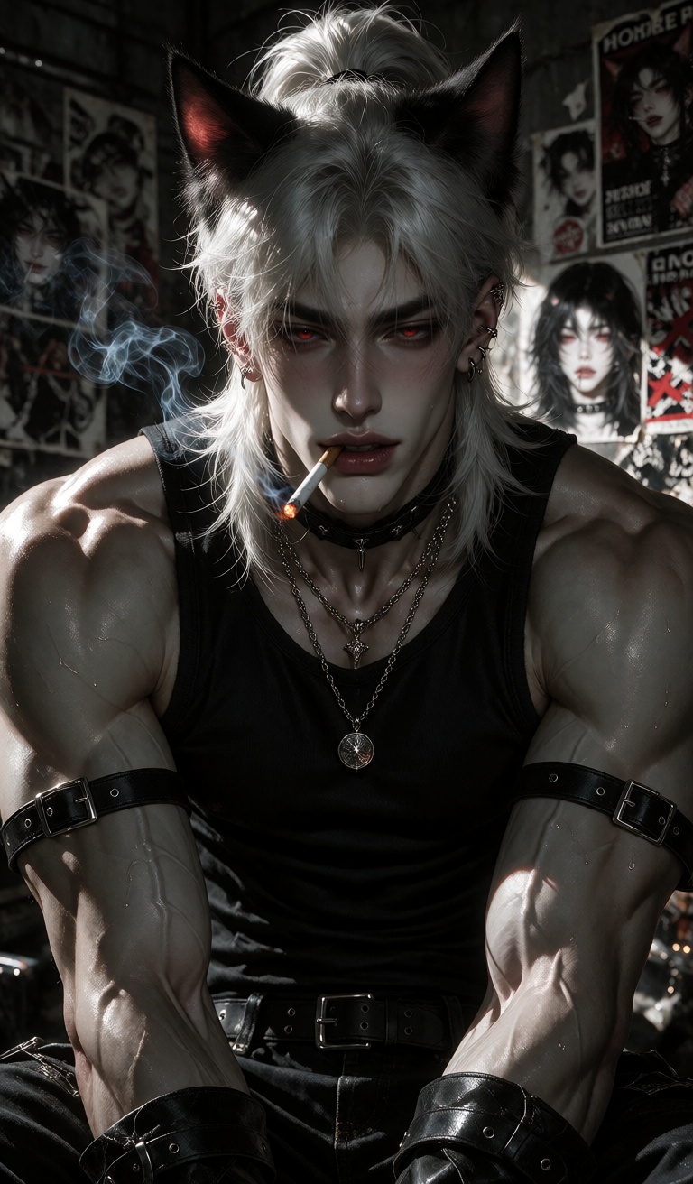 Dark fantasy digital painting with clean refined rendering,  high contrast and a gritty,  seductive underground mood. A mu...