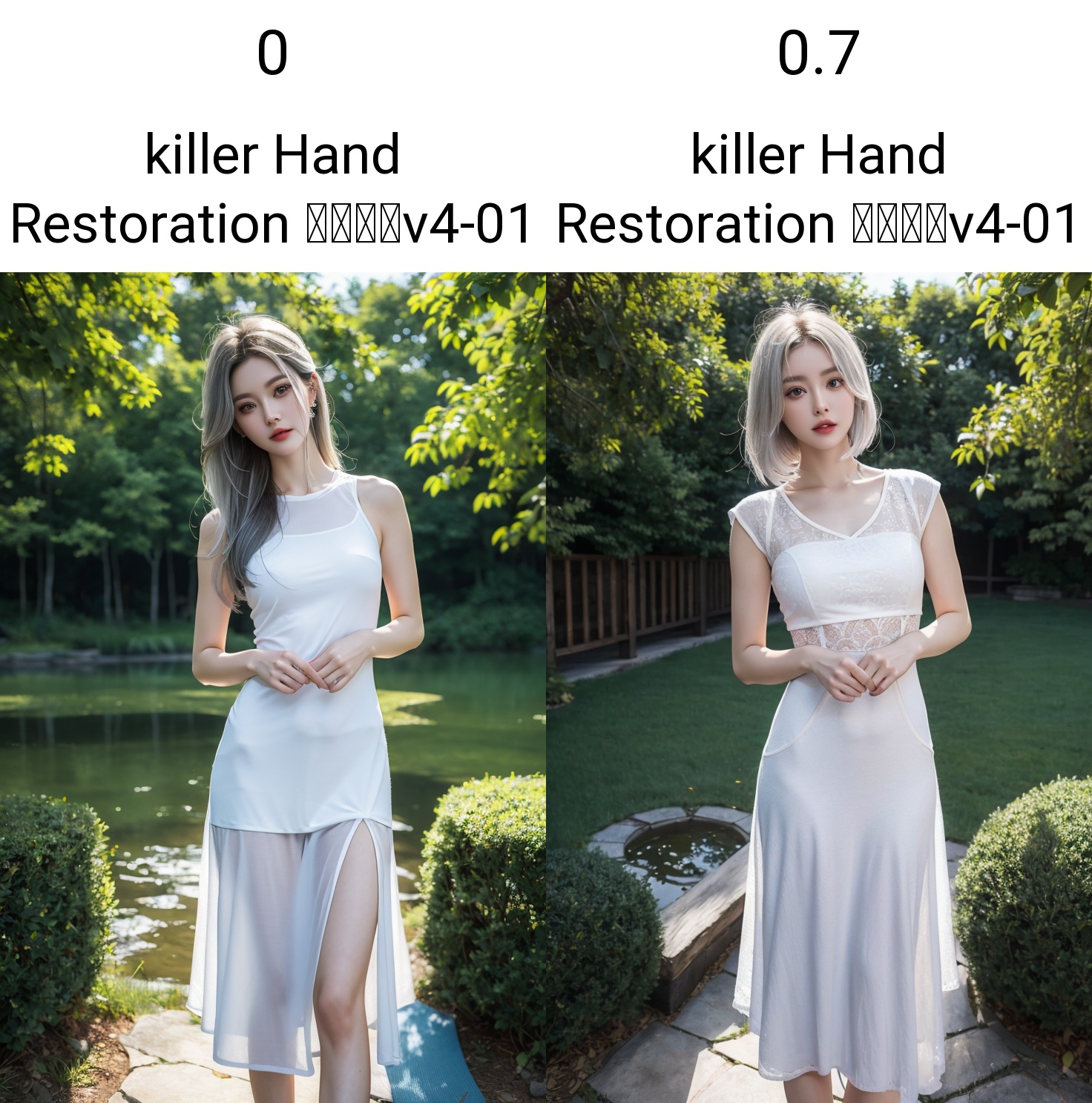 (masterpiece, best quality:1.4),finely detailed,1girl,solo,perfect body,standing,outdoors,yoga wear,white hair,china_dress,(cowboy_shot:1.2),<lora:killer Hand Restoration 手部修复v4-01>,