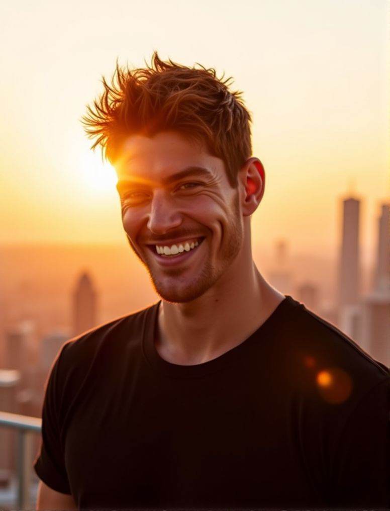 Ken Bek ,  In the heart of a bustling city,  under the soft glow of a golden hour sunset on Tensor.Art
