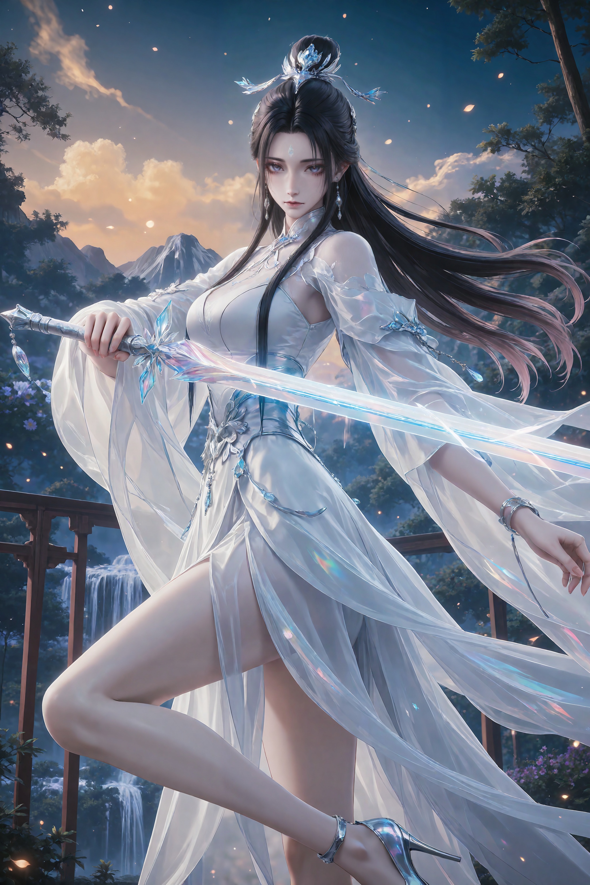 <lora:陆雪琪ill:0.6>,luexueqi,1girl,solo,dress,long hair,white dress,jewelry,earrings,hair ornament,hair bun,black hair,blurry background,closed mouth,long sleeves,expressionless,chinese clothes,looking at viewer,holding,blurry,upper body,outdoor,flower,close-up details,outstanding style,adding a touch of dimension to your images without compromising details,whirls of vapor,iridescent textures,(Anime:1.1),ethereal ambiance,delicate details,magical high-concept,32K UHD,sharp focus,best-quality,masterpiece,golden hour,unconventional supreme masterpiece,masterful details,temperate atmosphere,with a high-end texture,in the style of fashion photography,photography,cover,dynamic angle,dynamic posture,(artist: quasarcake:0.8),extreme aesthetic,(wlop:0.6),(honjou raita, lack, rella:0.5, wanke),masterpiece,best quality,good quality,very aesthetic,absurdres,visual impact,a shot with tension,ultra-high resolution,32K UHD,sharp focus,best-quality,masterpiece,emotionalization,unconventional supreme masterpiece,masterful details,temperate atmosphere,with a high-end texture,in the style of fashion photography,(visual impact:1.2),giving the poster a dynamic and visually striking appearance,impactful picture,official art,colorful,splash of color,movie perspective,masterpiece,best quality,amazing quality,very aesthetic,absurdres,best quality,newest,
