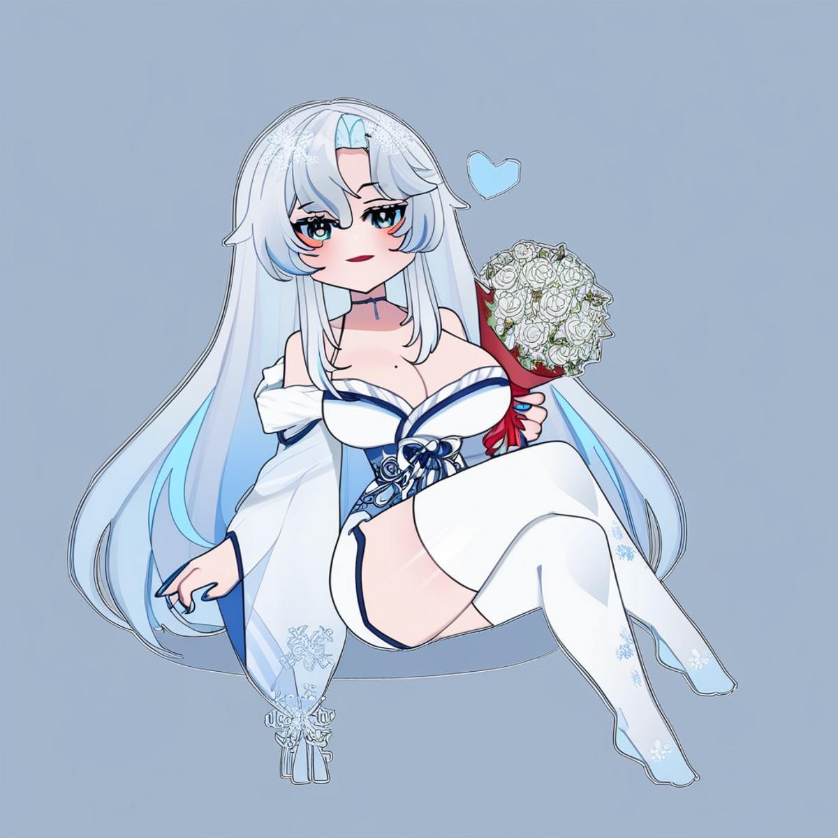 crossed legs,  blue hair,  mole on breast on Tensor.Art