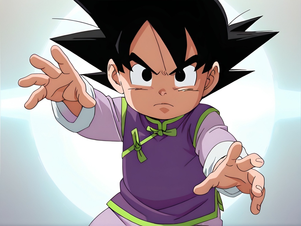 <lora:Sun_goten_XL:1>,Sun goten,best quality,best detail,masterpiece,1boy,solo,(toddler:1.6),black hair,black eyes,china dress,long-sleeved purple clothes,perfect correct eyes,(small pupil:1.3),serious face,fighting_stance,perfect hands,(5fingers:1.6),correct anatomy,(realistic:1),full_shot,panorama,available light,huge filesize,