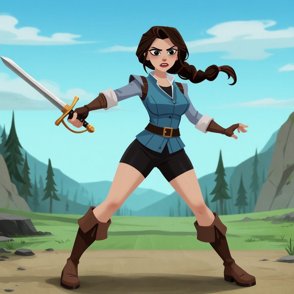 A woman holding a sword,  dynamic pose on Tensor.Art