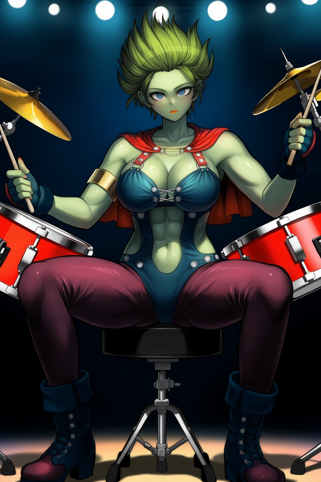 Veffidas_Feaze,  large breasts,  short green hair on Tensor.Art