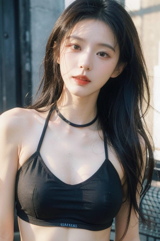 best quality, masterpiece, ultra high res, (photorealistic:1.3), 8K, raw photo, 1girl, natural skin texture, (long hair:1.3),natural skin texture, dynamic pose, top model, film grain,asian, , , fishnets, see-through,halter neck, nipple