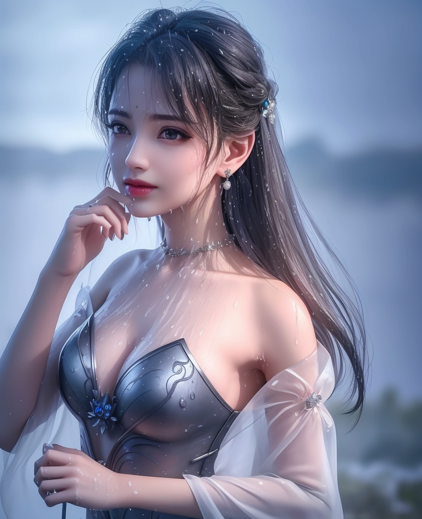 <lora:554-DA-武动乾坤-林青檀-V2:0.8>(,1girl, ,best quality, ),looking at viewer, ,ultra detailed 8k cg, ultra detailed background,  ultra realistic 8k cg,          cinematic lighting, cinematic bloom, (( , )),,  , unreal, science fiction,  luxury, jewelry, diamond, pearl, gem, sapphire, ruby, emerald, intricate detail, delicate pattern, charming, alluring, seductive, erotic, enchanting, hair ornament, necklace, earrings, bracelet, armlet,halo,masterpiece, (( , )),, realistic,science fiction,mole, ,cherry blossoms,(((, , ultra high res, (photorealistic:1.4), raw photo, 1girl, wet clothes, rain, sweat, ,wet, )))(( , ))   (cleavage), (),