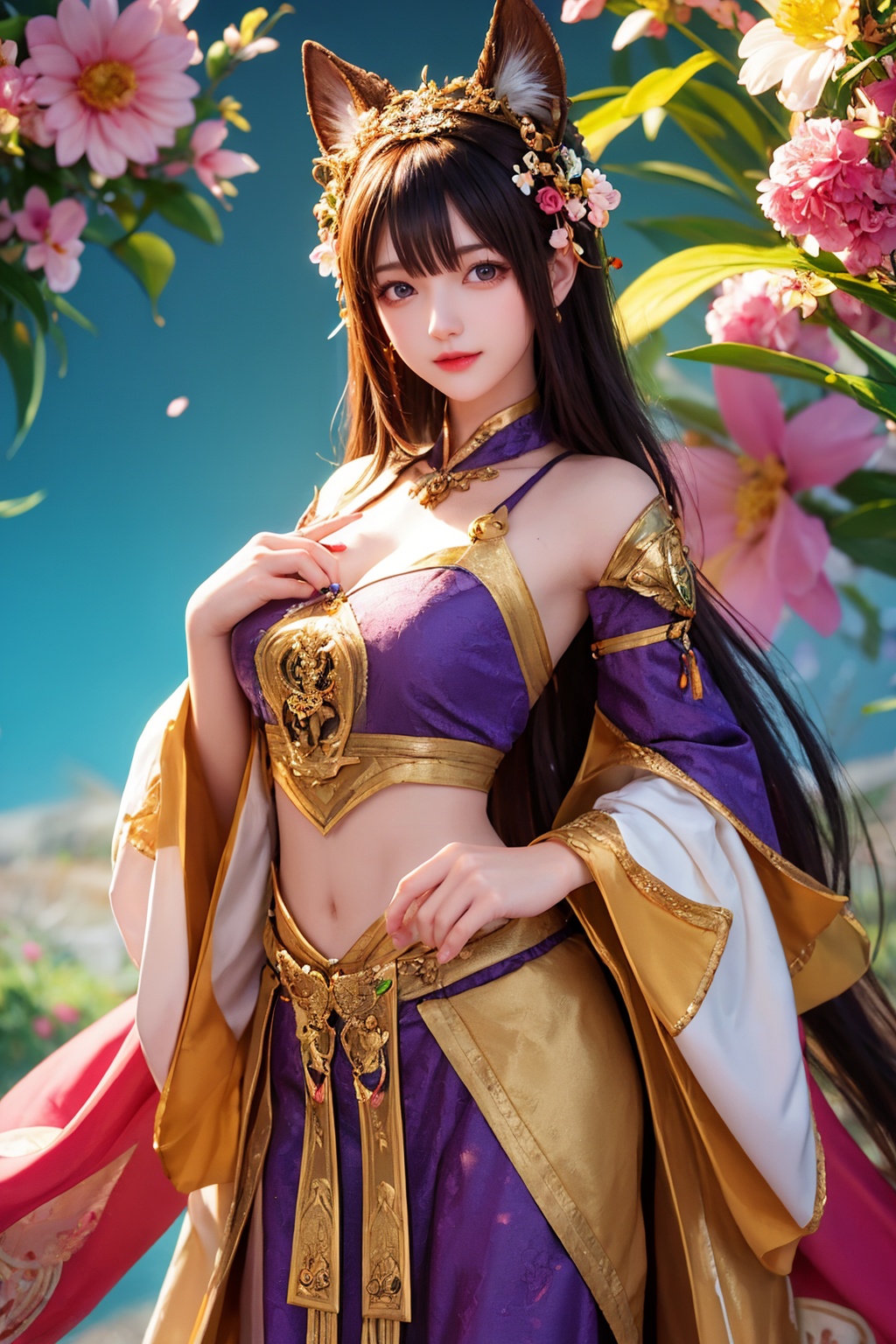 1girl,  flower background,  colourful on Tensor.Art