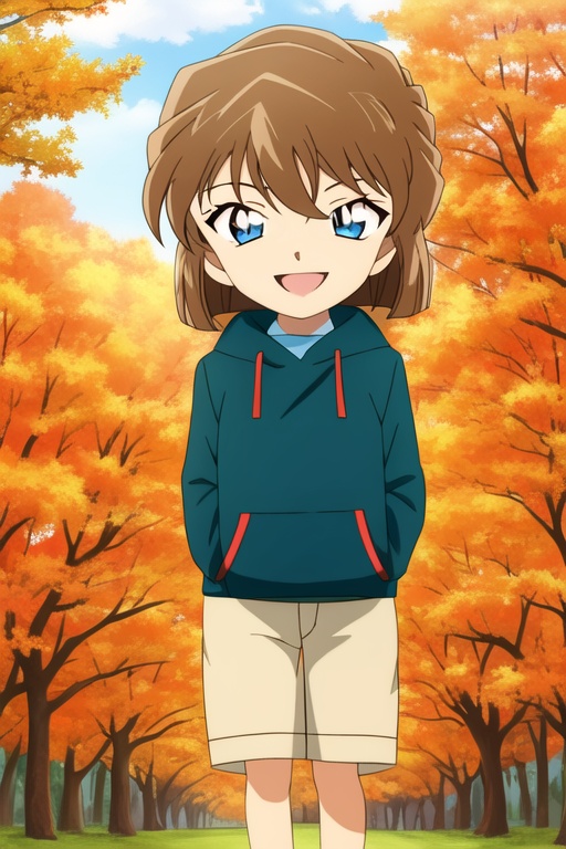 <lora:huiyuanai3.01:1>,1girl,smile,light brown hair,petite,child,blue eyes,huge filesize,in autumn,
