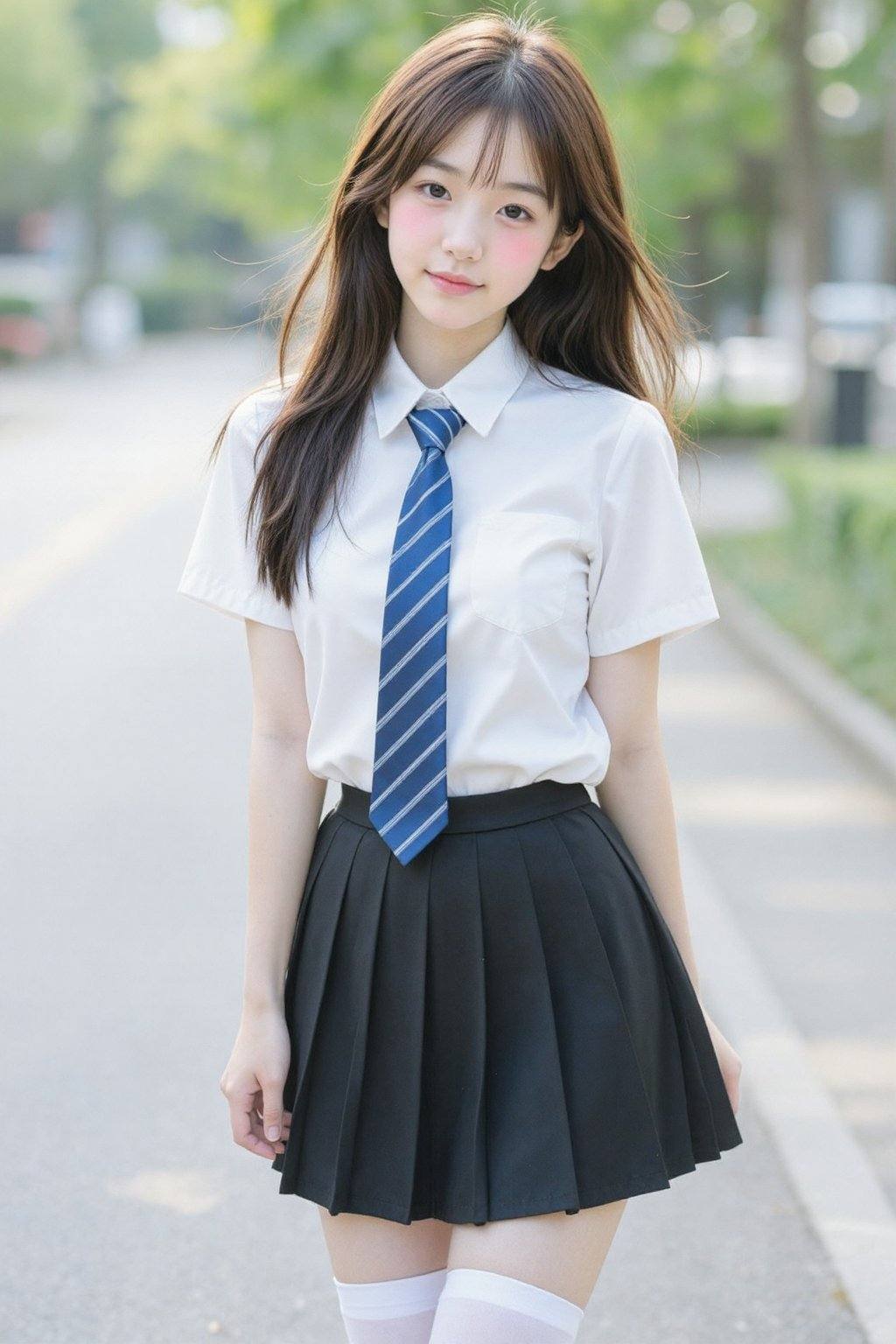 A young Asian woman,  appearing in her early twenties,  stands casually outdoors by 天TIN on Tensor.Art