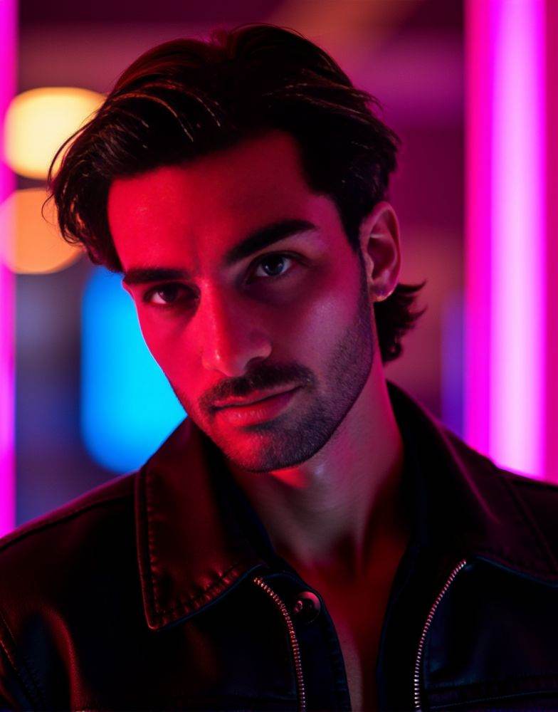 Ferran Torres ,  posing confidently at during a portrait photoshoot. The scene is focused on a headshot. intense gaze and...
