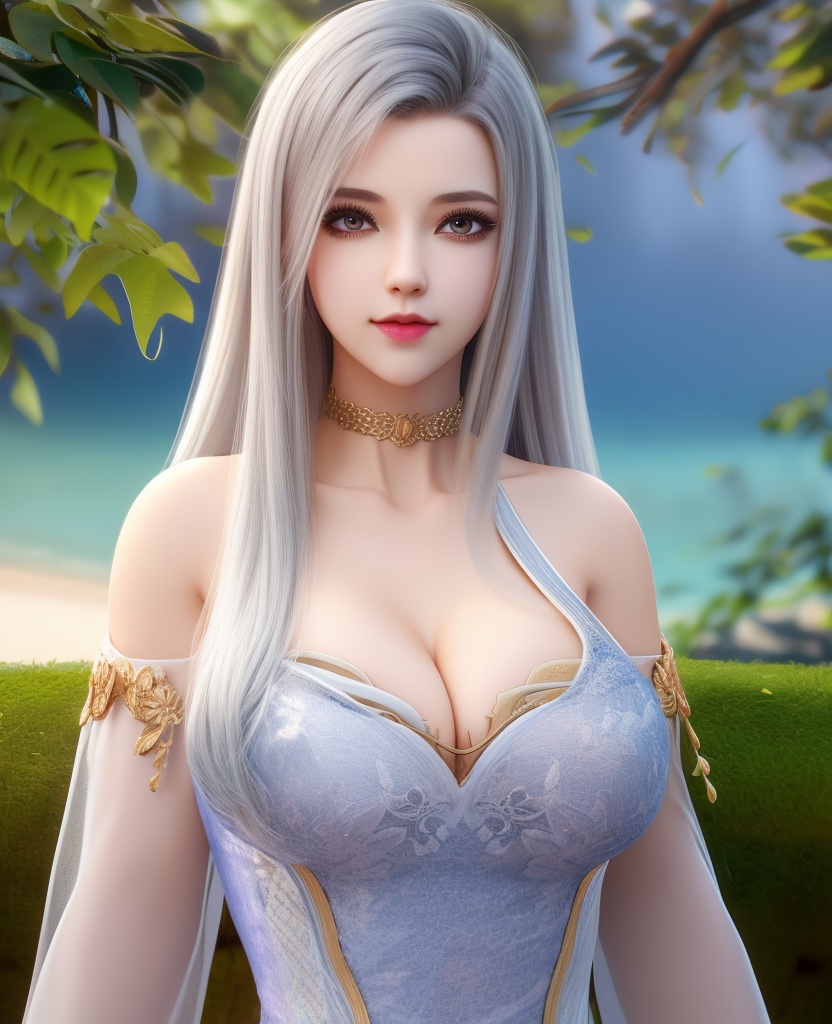 <lora:645-DA-超神学院-鹤熙:0.8>(,1girl, ,best quality, ),looking at viewer,  ,ultra detailed 8k cg, ultra detailed background,  ,masterpiece, (( , )) , lake,upper body,   (cleavage), (),